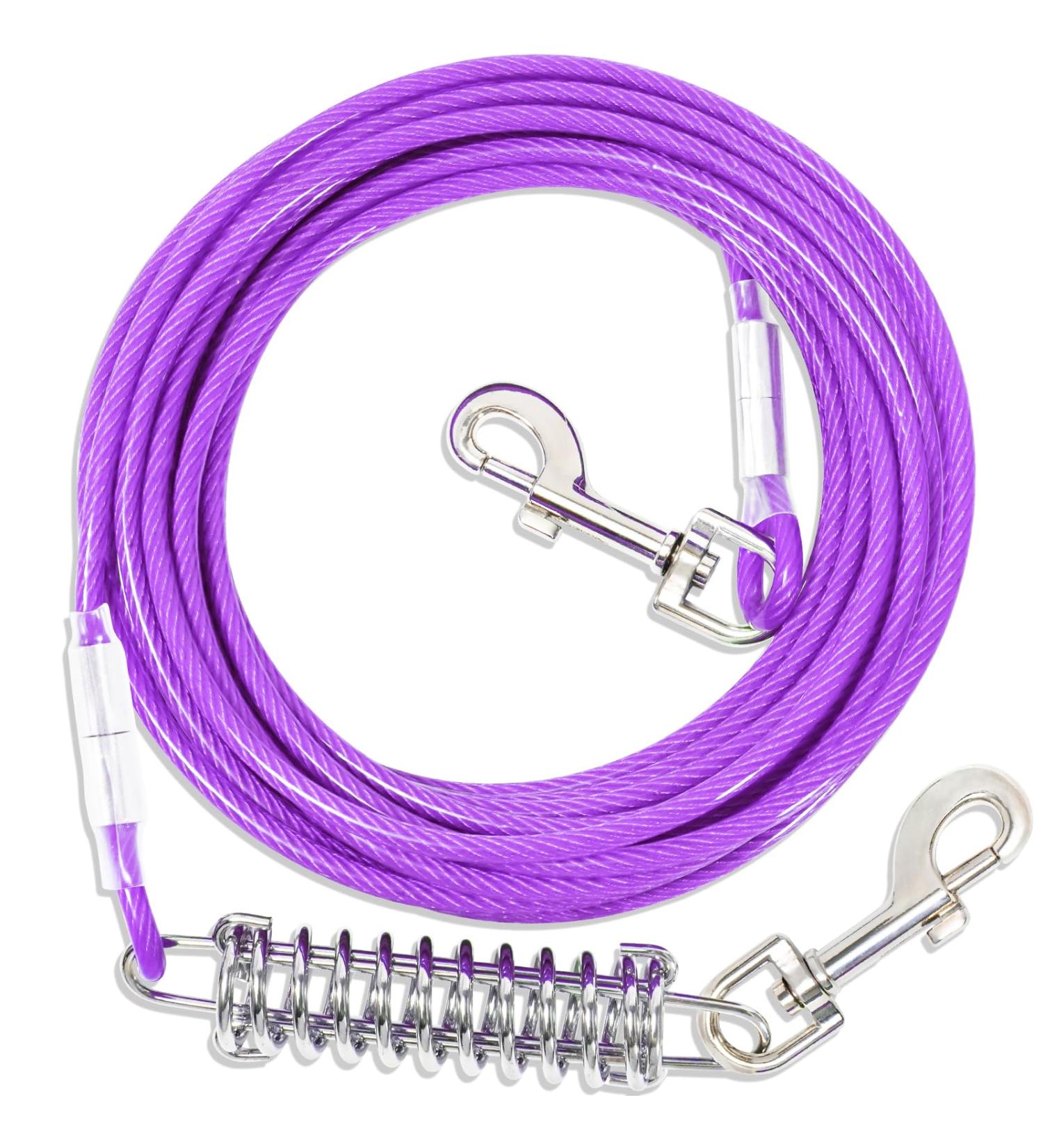 Premium 15m Purple Dog Yard Leash with Shock Absorbing | Durable Tie Out Cable for Dogs | Perfect for Outdoor Use - Buy Online on GoSupps.com