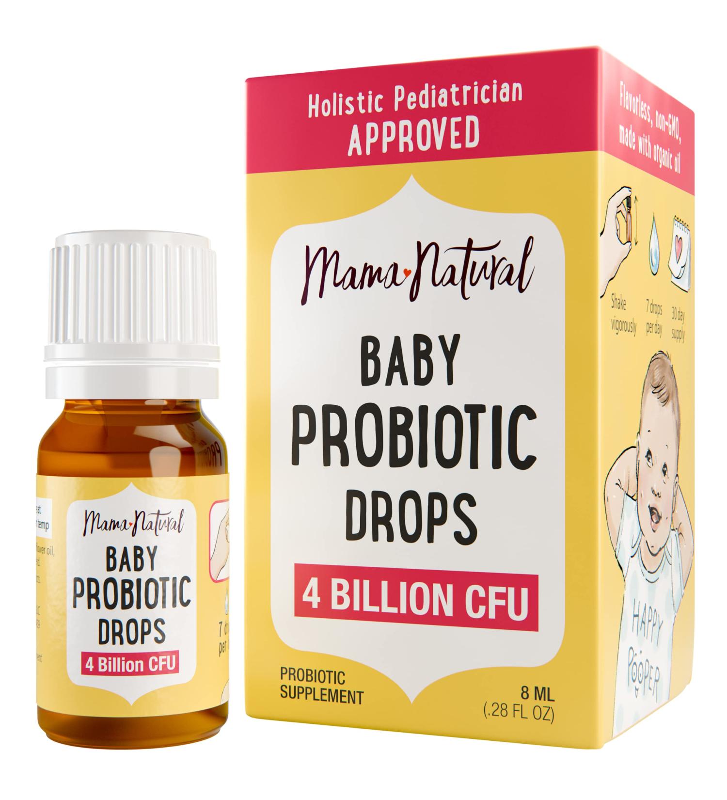 Mama Natural Baby Probiotic Drops - Pediatrician-Tested Infant Health Support | 4 Billion CFU for Colic Relief & Constipation Ease | Unflavored Gas & Digestive Aid - 0.28 Fl Oz - Buy Online on GoSupps.com