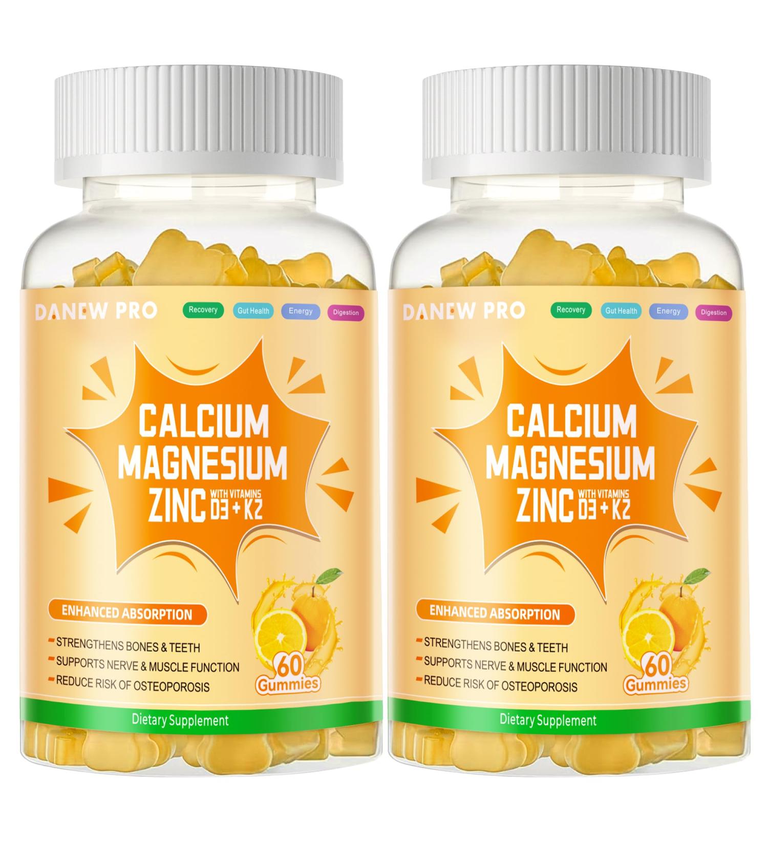 Calcium Magnesium Zinc Gummies with Vitamin D3 & K2 - High Potency Enhanced Absorption -120 Orange Gummies Orange 60 Count (Pack of 2) - Buy Online on GoSupps.com
