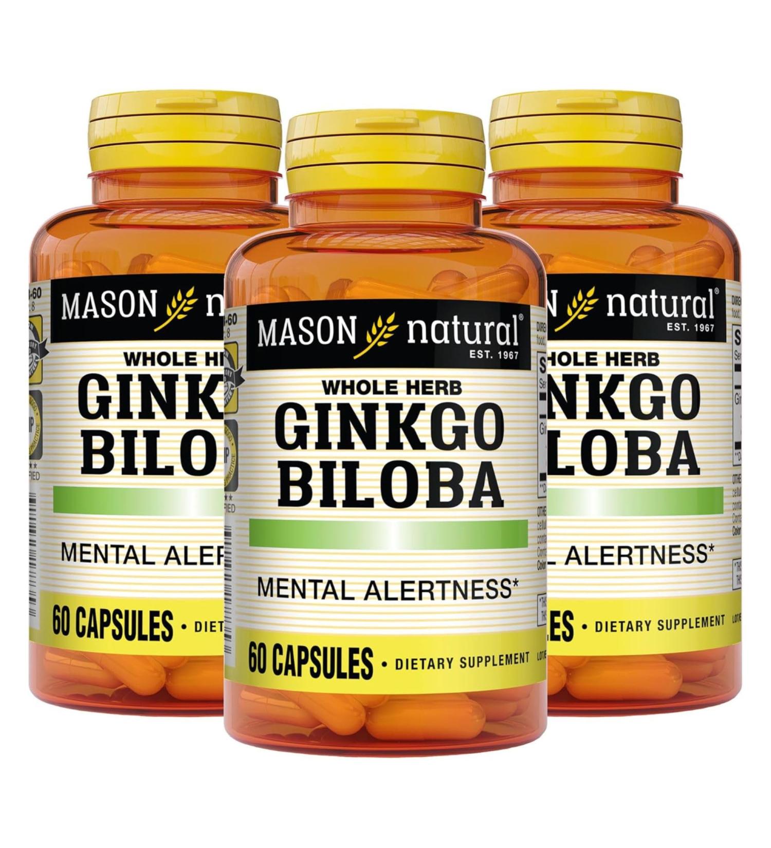 MASON NATURAL Ginkgo Biloba 3 Month Supply Helps to Improve Mental Alertness & Support Optimal Brain Function 60 Capsules (3 Pack) Unflavored 60 Count (Pack of 3) - Buy Online on GoSupps.com