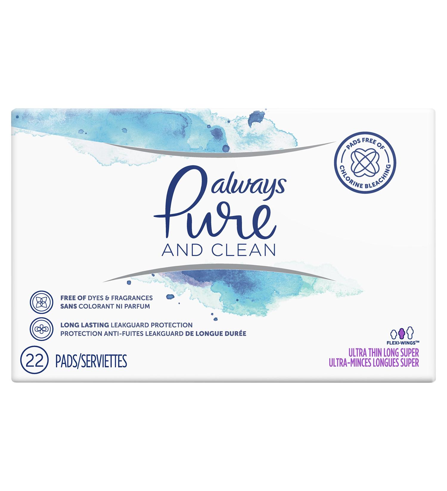 Always Pure & Clean Ultra Thin Feminine Pads for Women Long Super Absorbency with Wings Unscented 22 Count- Pack of 3 (66 Count Total) - Buy Online on GoSupps.com