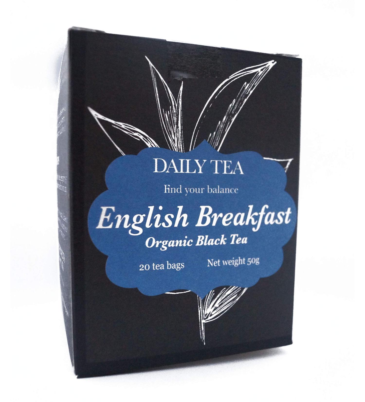 Daily Tea Organic English Breakfast Tea Bags net weight 50g | Whole Leaf Black tea | 20 tea bags