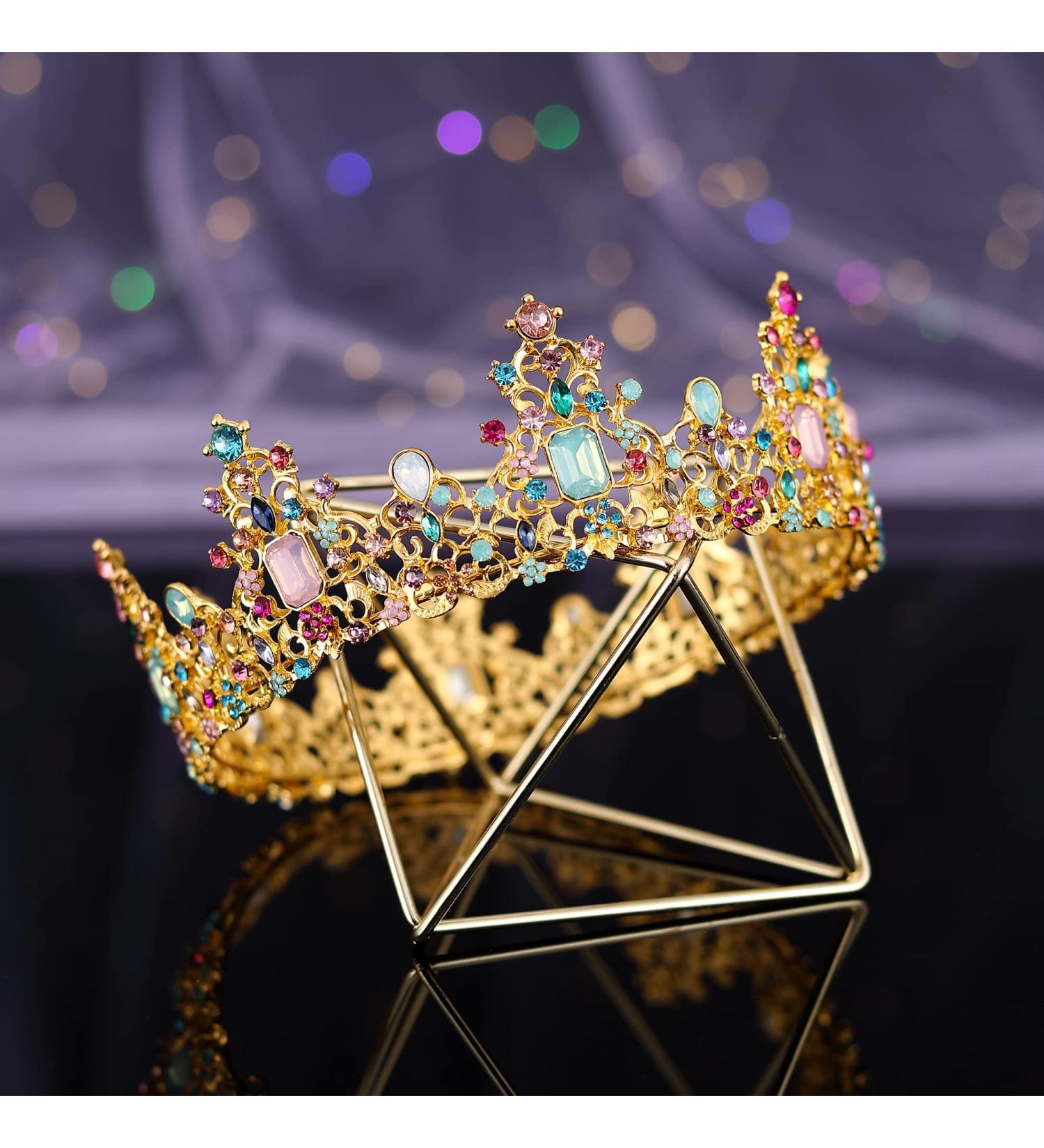 Gold Princess Crown | Rhinestone Birthday & Wedding Queen Tiara | Cosplay & Halloween Hair Accessory - Buy Online on GoSupps.com