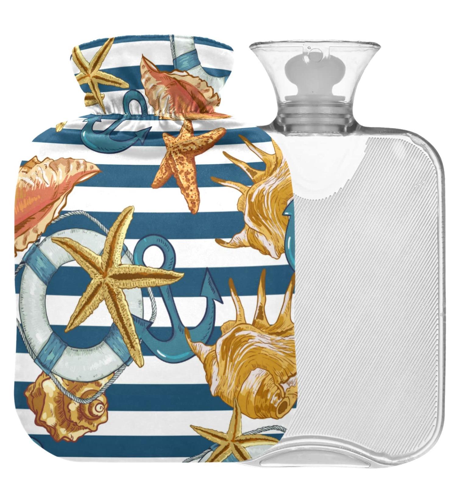 Naanle Stripes Sea Esters Ocean Hot Water Bottle with Cover | 1L Transparent Hand & Foot Warmer for Pain Relief & Therapy - Buy Online on GoSupps.com