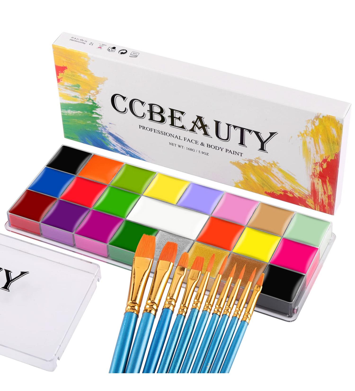 Ccbeauty Professional Body Painting Colors - Non-Toxic Face Paint Palette with 22 Oil-Based Colors & 10 Brushes for Halloween & Theater Art - Buy Online on GoSupps.com