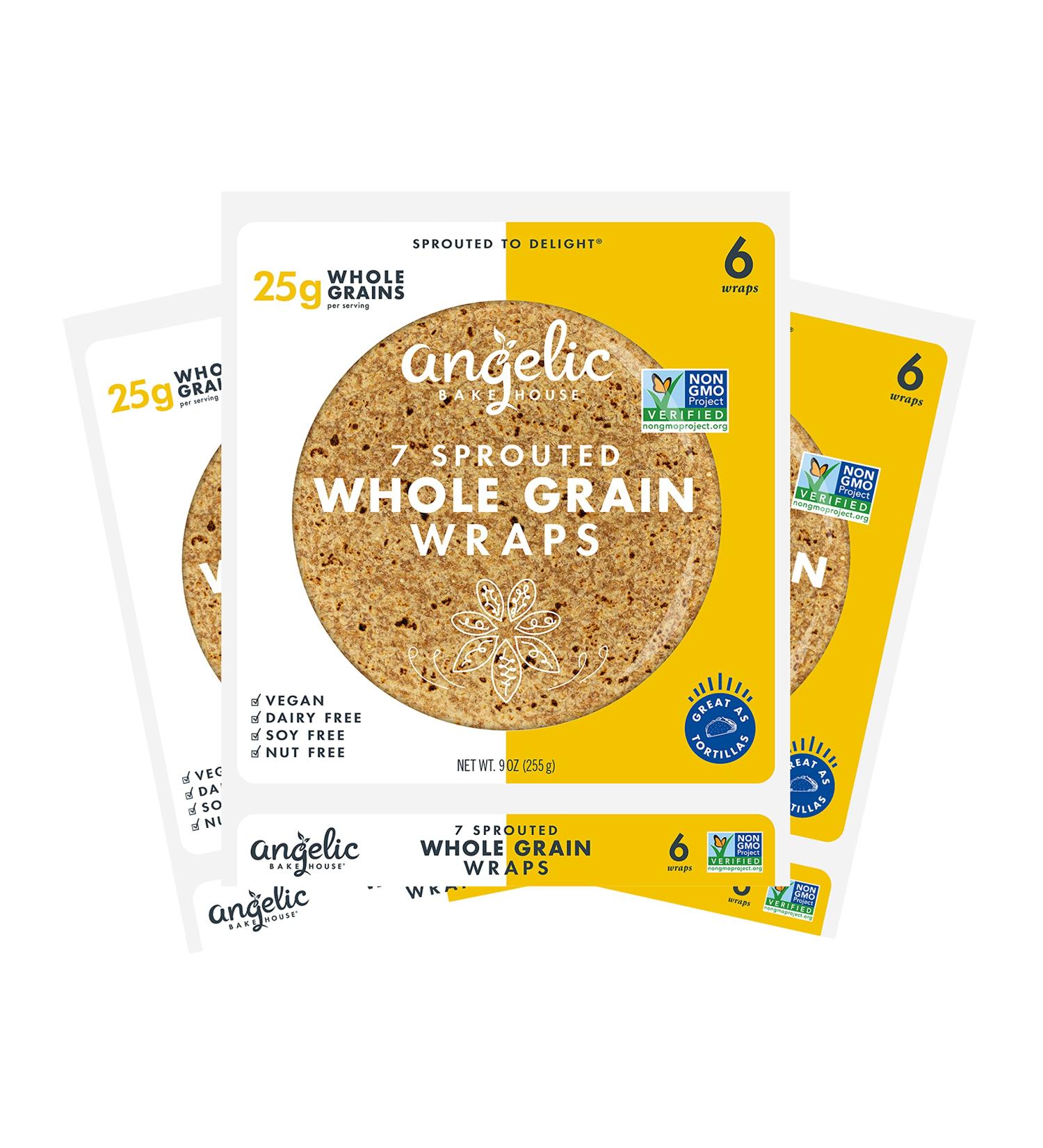 Angelic Bakehouse 7-Grain Sprouted Whole Grain Tortillas - Vegan, Kosher, Non-GMO (Pack of 3, 18 Wraps) - Buy Online on GoSupps.com