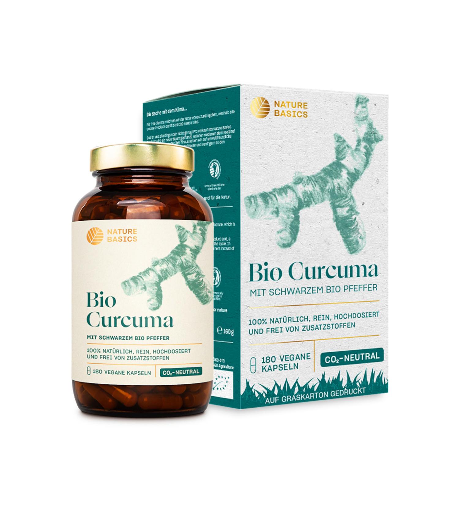 Buy Nature Basics Bio Curcuma Capsules - Organic Turmeric with Black Pepper | 4575mg | Vegan & Sustainable | Certified & Lab Tested - Buy Online on GoSupps.com