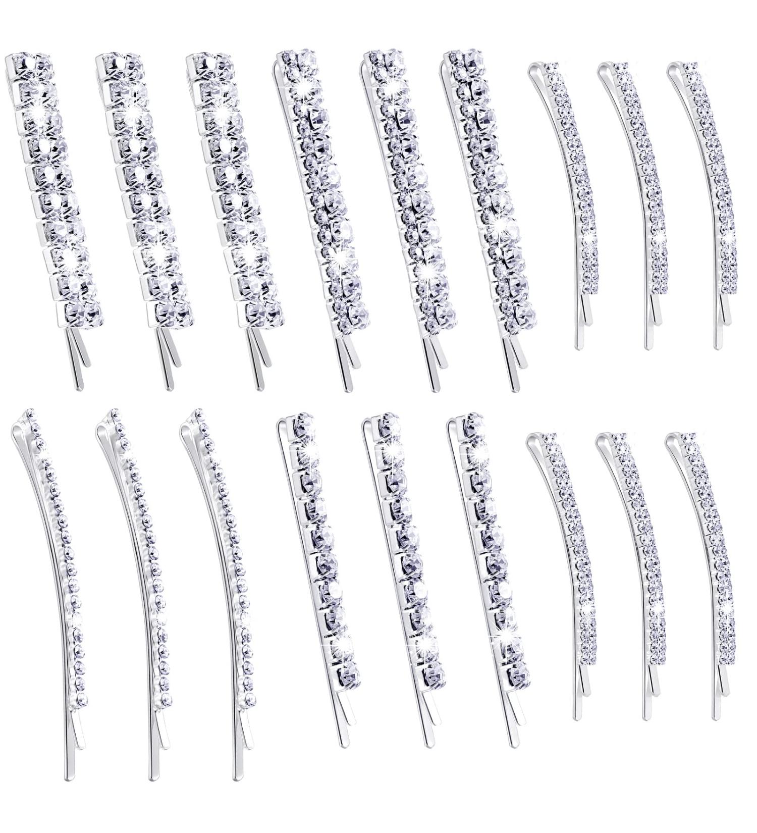 15 Pieces Clear Crystal Rhinestone Hair Clips & Bobby Pins for Women - Luxury Hair Accessories for Wedding, Party - Silver - Buy Online on GoSupps.com