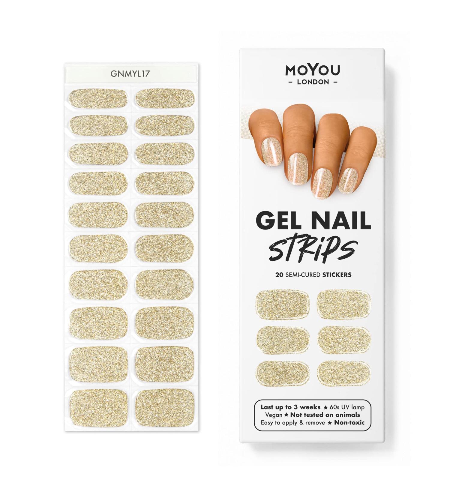 MOYOU LONDON Semi Cured Gel Nail Strips 20 Pc - Gold Rush | Buy 3 Get 1 Free UV Lamp | Easy Apply & Remove for Salon-Quality Manicure - Buy Online on GoSupps.com