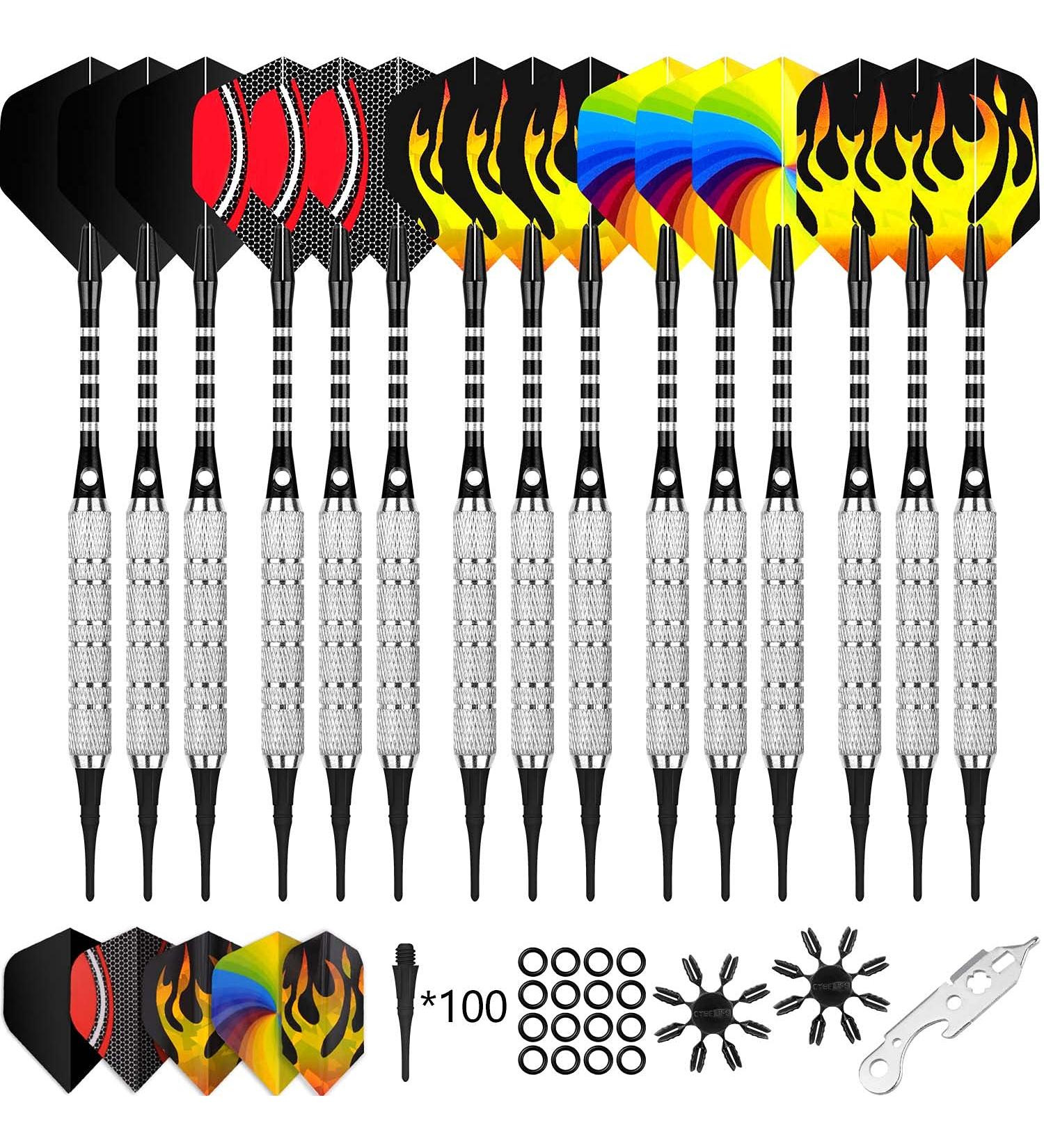 CyeeLife Soft Tip Darts Set 18/22g - Professional Plastic Darts for Electronic Dartboard | 15/18 Packs with Extra Points, Tool, Aluminium Shafts, and Flights - Buy Online on GoSupps.com
