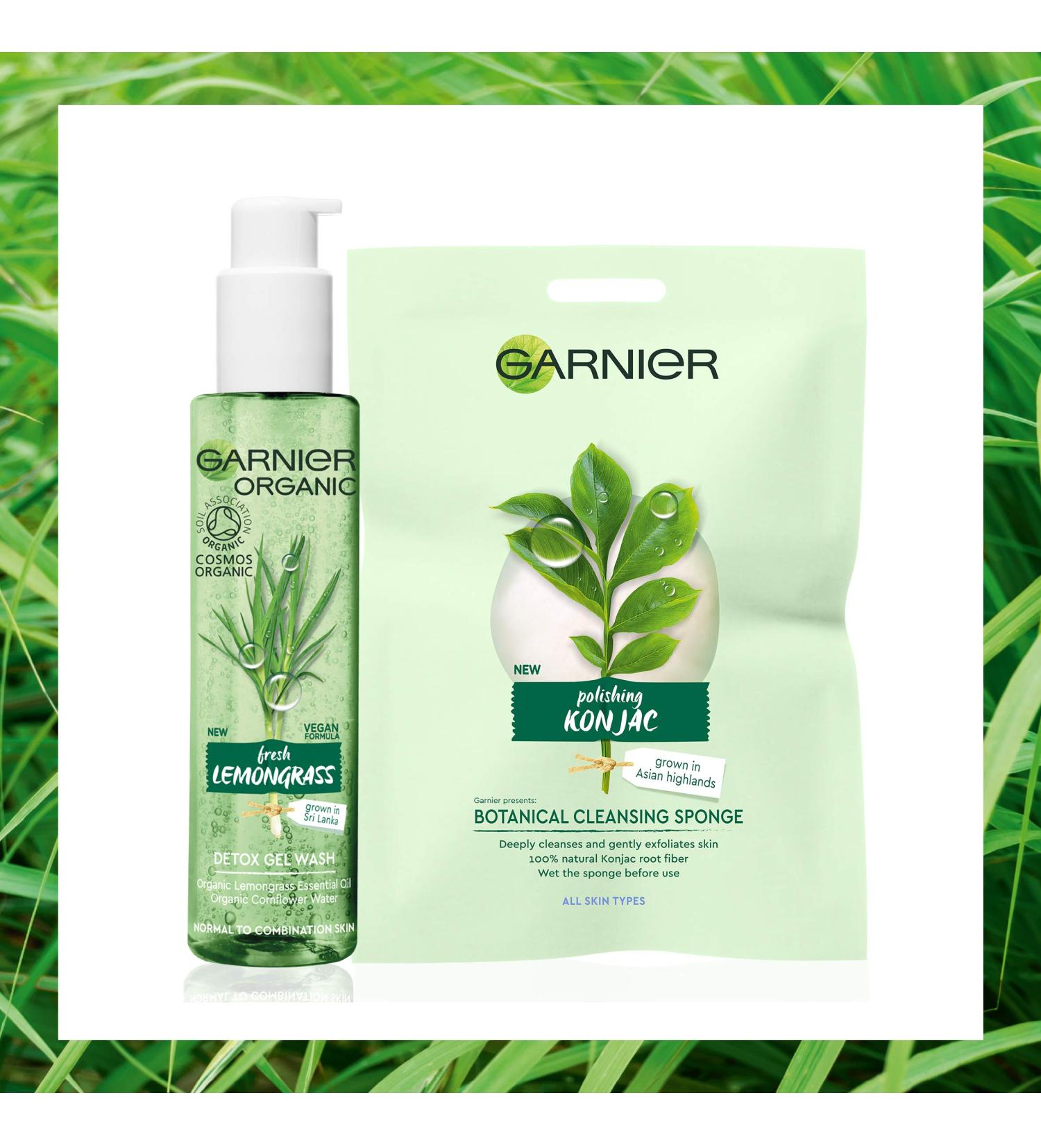 Garnier Organic Lemongrass Gel Wash and Konjac Sponge Deep Cleansing & Exfoliating Set for Healthy Glowing Skin - Suitable for Normal Combination & Sensitive Skin - Buy Online on GoSupps.com
