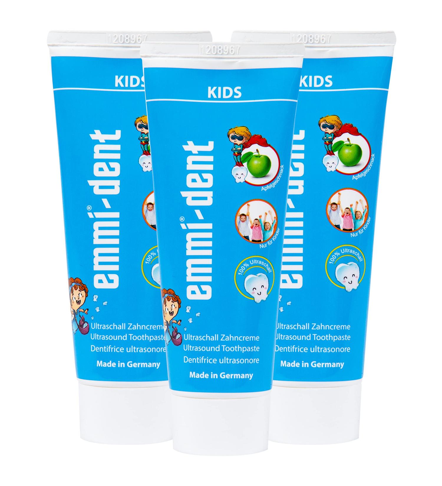 Emmi-Dent Ultrasound Toothpaste for Kids | Apple Flavor | Sensitive Teeth & Gums | Vegan Gluten-Free Microplastic-Free | 3-Pack (75 ml) - Buy Online on GoSupps.com