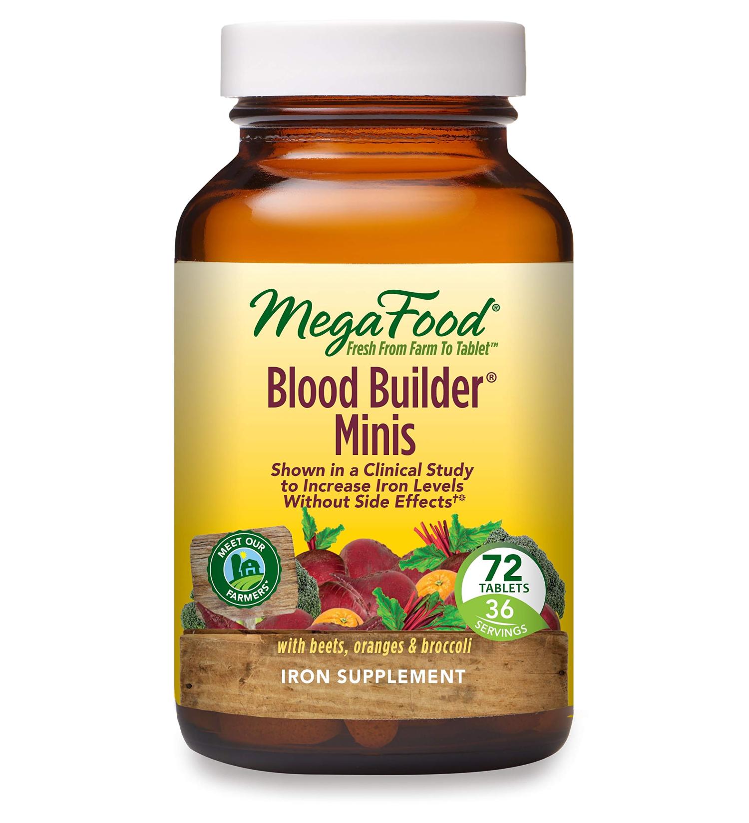 MegaFood Blood Builder Minis - Vegan Iron Supplement for Increased Energy - Gentle on Stomach - 72 Tabs - Buy Online on GoSupps.com