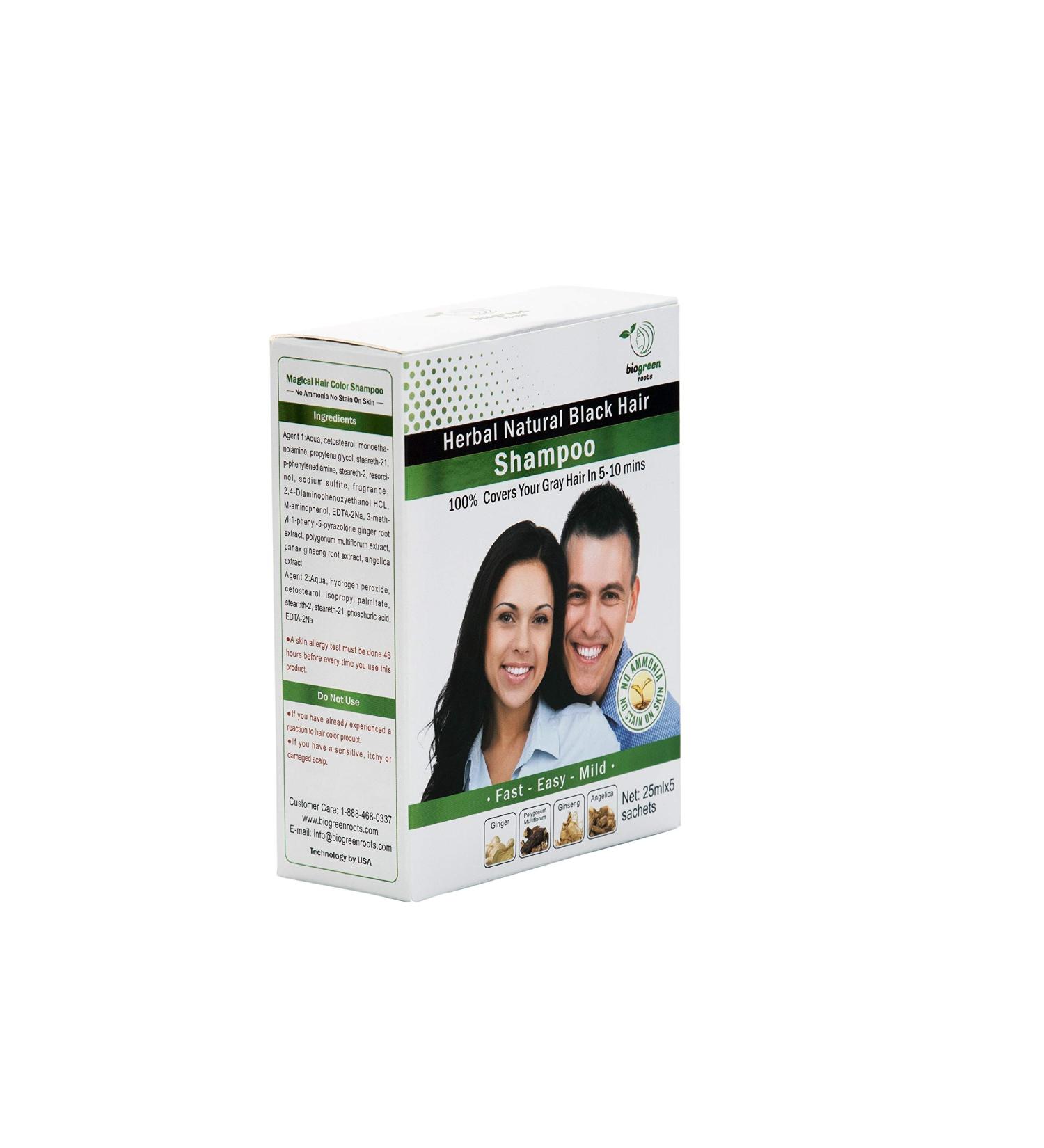 Biogreen Roots Shampoo 125ml - Natural Black Hair Color for Men and Women - Covers Gray Hair - Clinically Tested - 5 Pouches with Herbal Ingredients - Buy Online on GoSupps.com