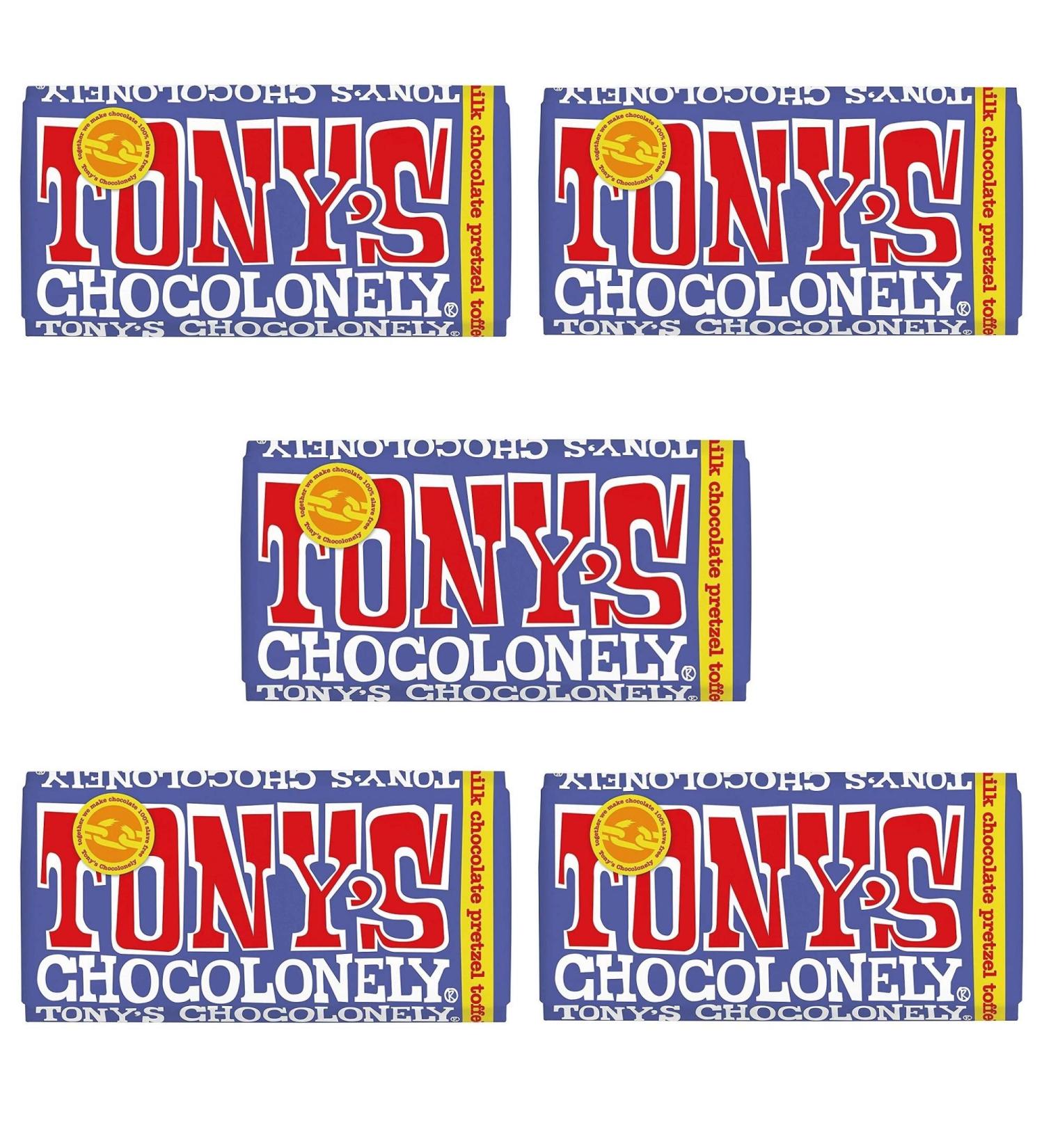 Tony's Chocolonely Tony's Chocolonely Chocolate 180g - Pack of 5 Dark Chocolate & Caramel Pretzel