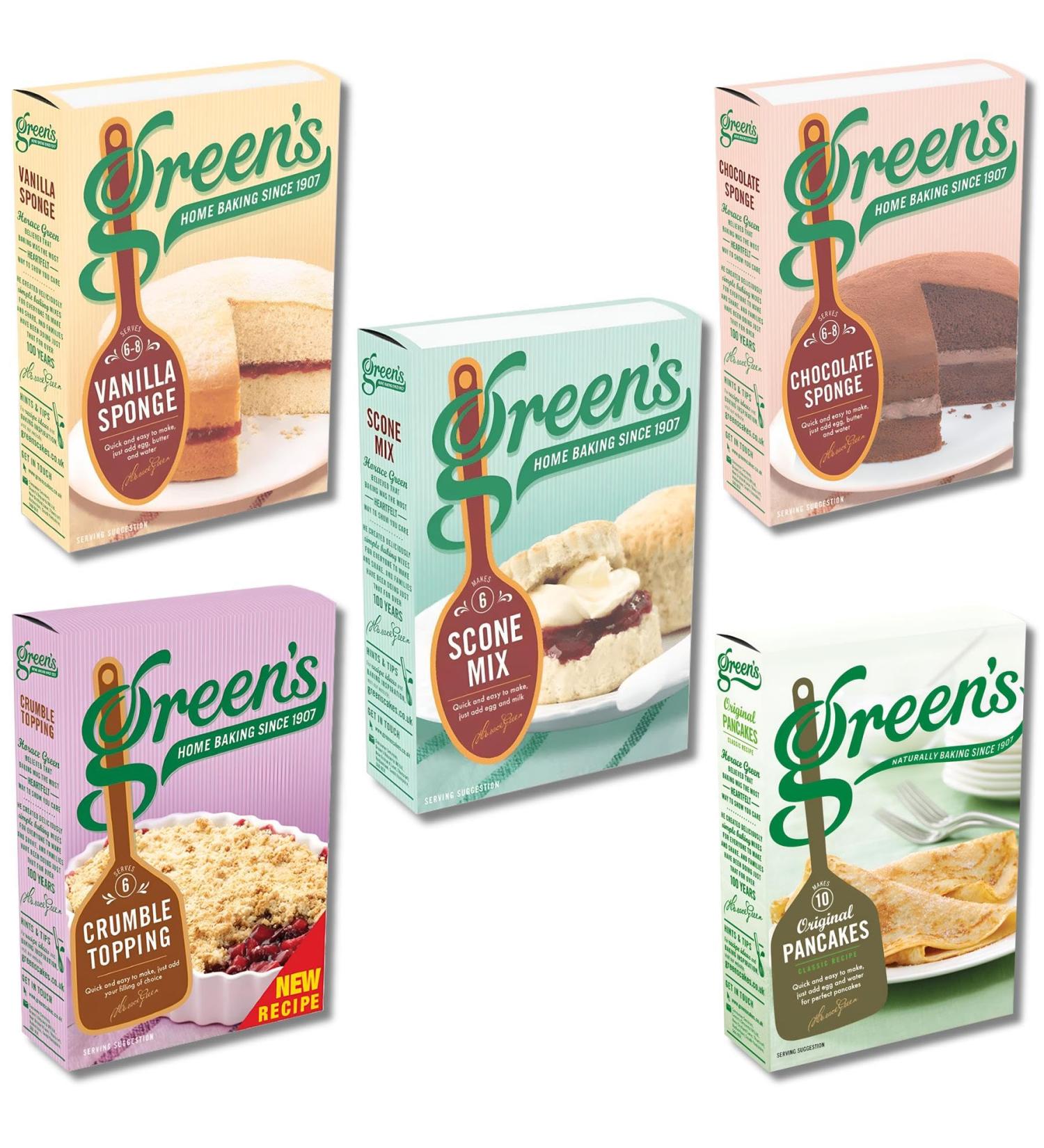 Greens CakeFlour Pick N Mix - Create Custom Combo with 4+ Flavours | Scone Mix Vanilla Sponge Mix Pancake Mix Chocolate Sponge Mix | Gift Set for CakeFlour Lovers - Pack of 5 - Buy Online on GoSupps.com