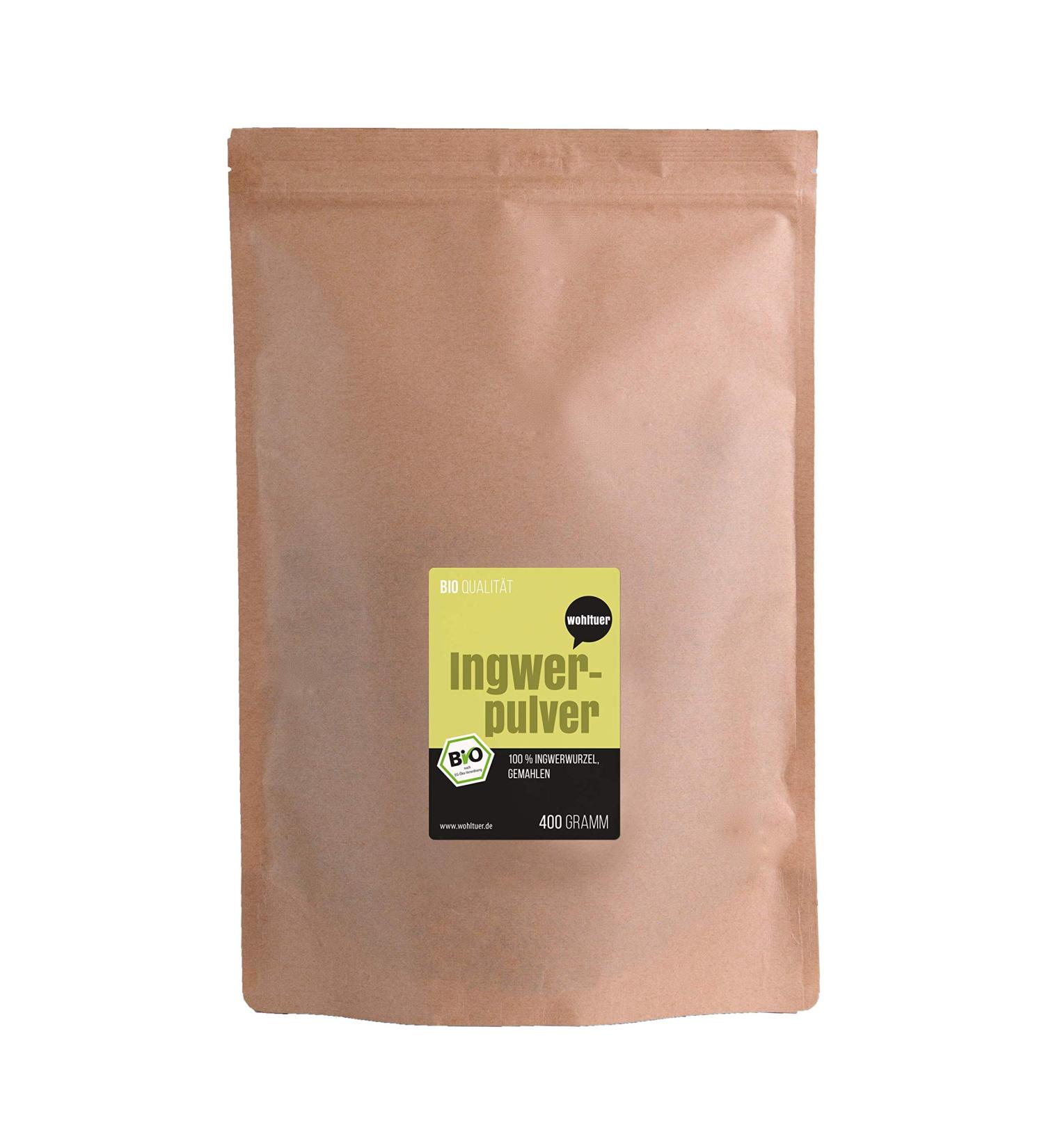 Organic Ginger Powder 400g - Gluten-Free Ground Ginger Root for Tea & Water | Wohltuer - Sourced from India - Buy Online on GoSupps.com