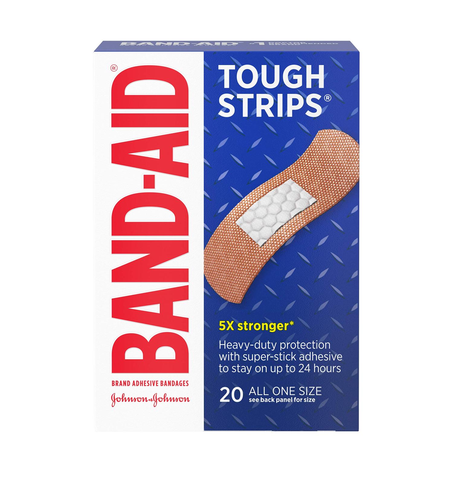 Band-Aid Tough Strips Adhesive Bandages Heavy-Duty Fabric for First Aid & Wound Care (20 ct) - Durable Protection for Cuts Scrapes & Burns - Sterile & All One Size - Buy Online on GoSupps.com