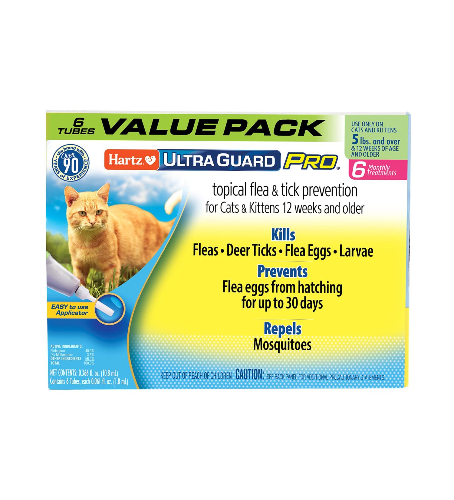 Hartz UltraGuard Pro Flea & Tick Prevention for Cats 5 lbs+, 6 Monthly Treatments - Buy Online on GoSupps.com