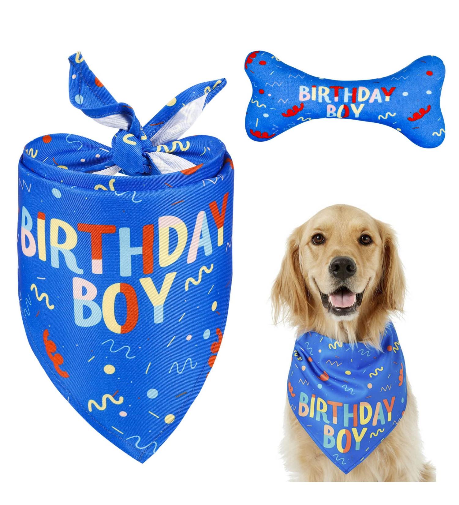 Dog Birthday Bandana and Bone Toy Set - Cute Puppy Outfit and Decorations (Blue) - Buy Online on GoSupps.com