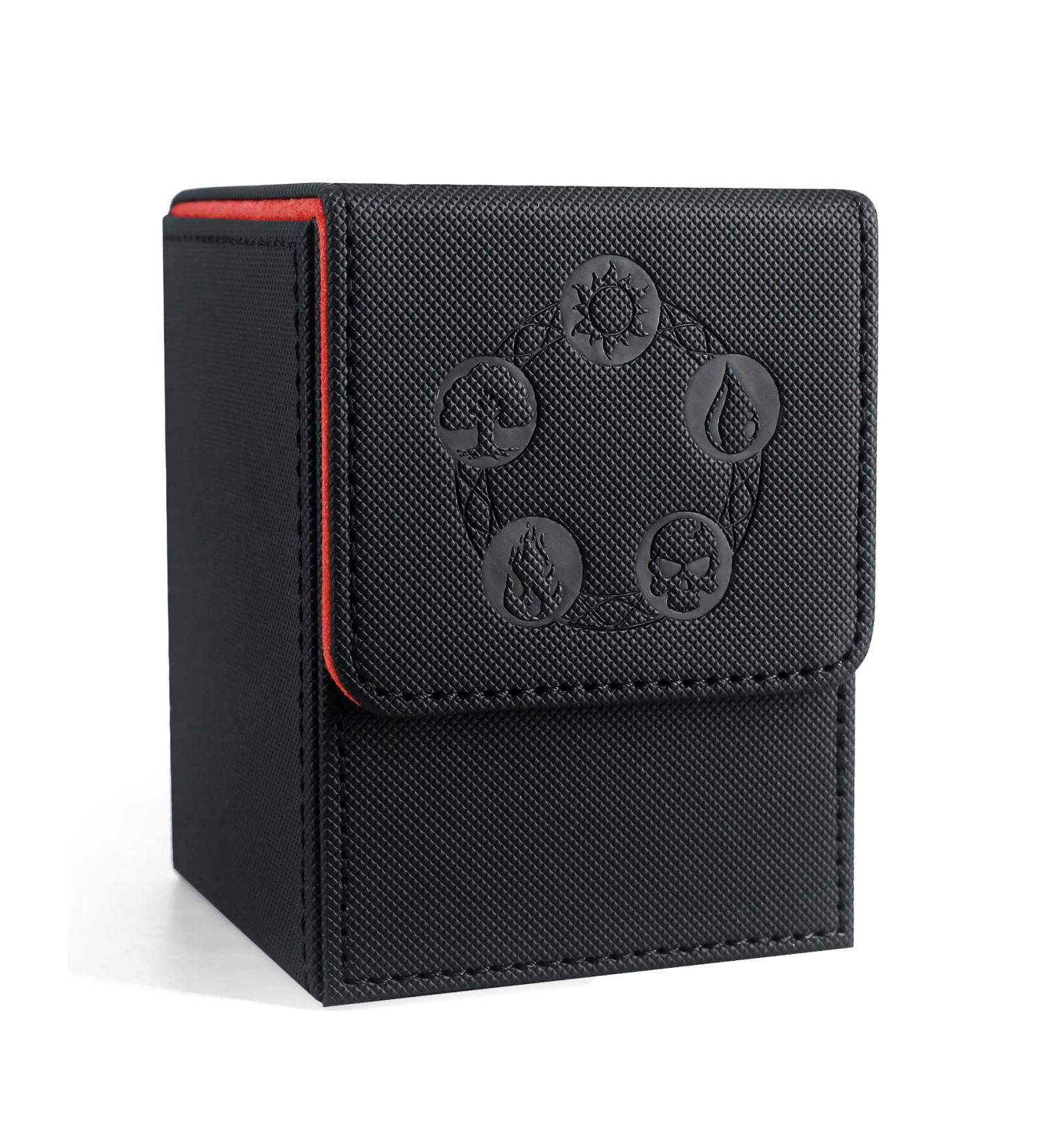 ZLCA Card Deck Box - Fits 100+ Single Sleeved MTG Cards - PU Leather - Strong Magnet - Black & Red - Buy Online on GoSupps.com