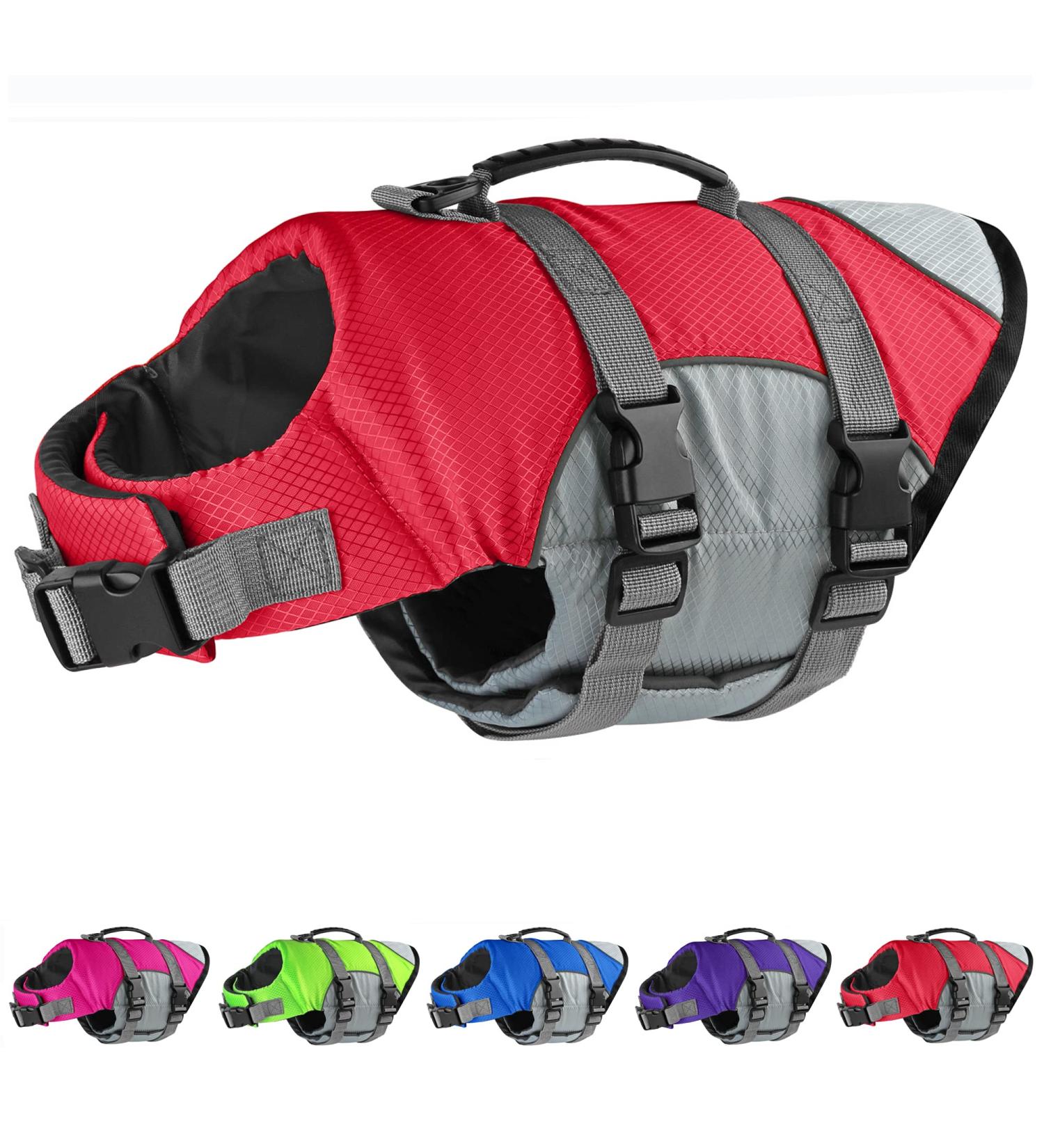 Dogcheer Ripstop Dog Life Jacket - Reflective Adjustable Safety Vest for Swimming & Boating - Rescue Handle, Flotation for Small, Medium, Large Dogs - Red - Buy Online on GoSupps.com