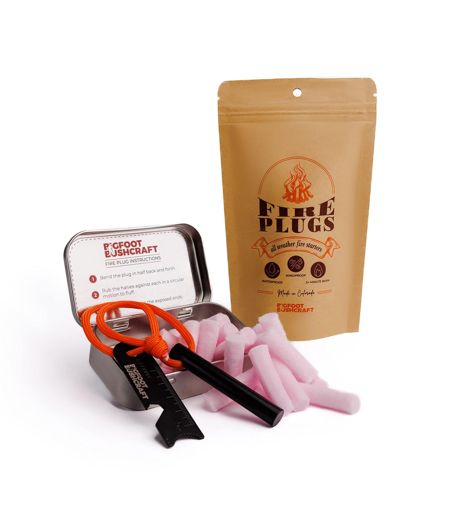 Bigfoot Bushcraft Mini Fire Starting Kit - Waterproof & Windproof - 5+ Minute Burn Time - Includes 16 Fire Plugs, Tin, and Ferro Rod Set - Buy Online on GoSupps.com