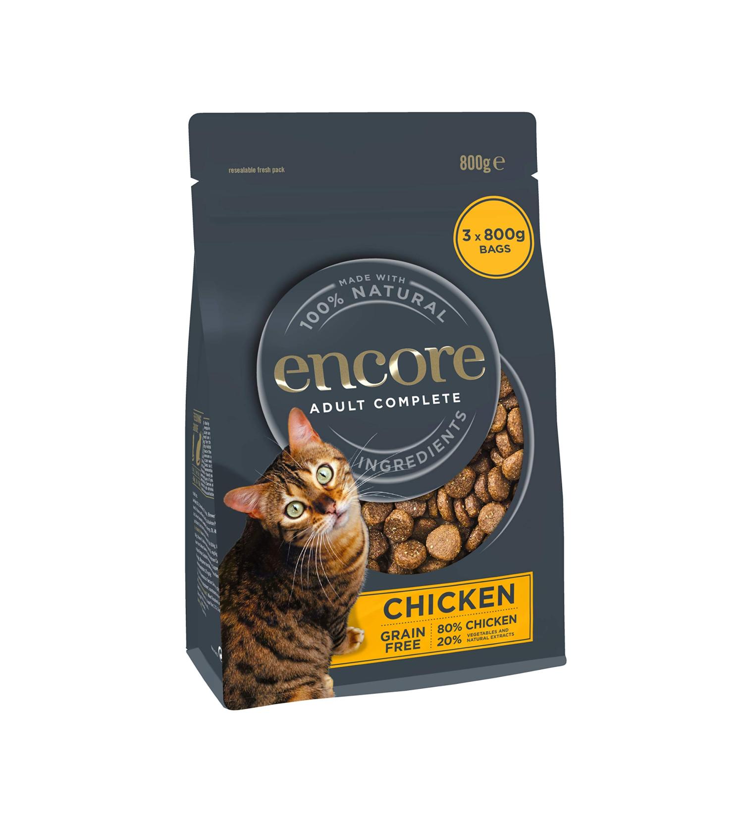 Encore Complete and Grain Free Adult Dry Cat Food Chicken 800 g (Pack of 3) - Buy Online on GoSupps.com