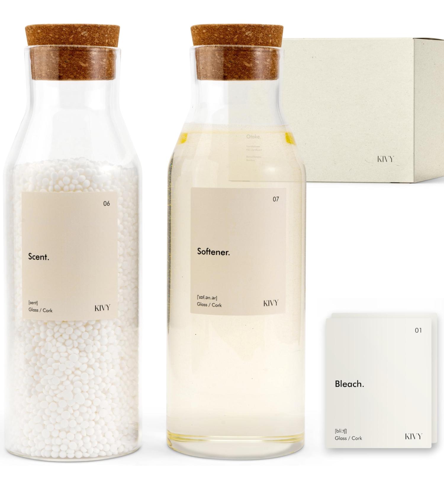 Kivy Detergent Dispenser Glass 2x1200ml - Fabric Softener & Liquid Detergent Storage Organizer - Buy Online on GoSupps.com