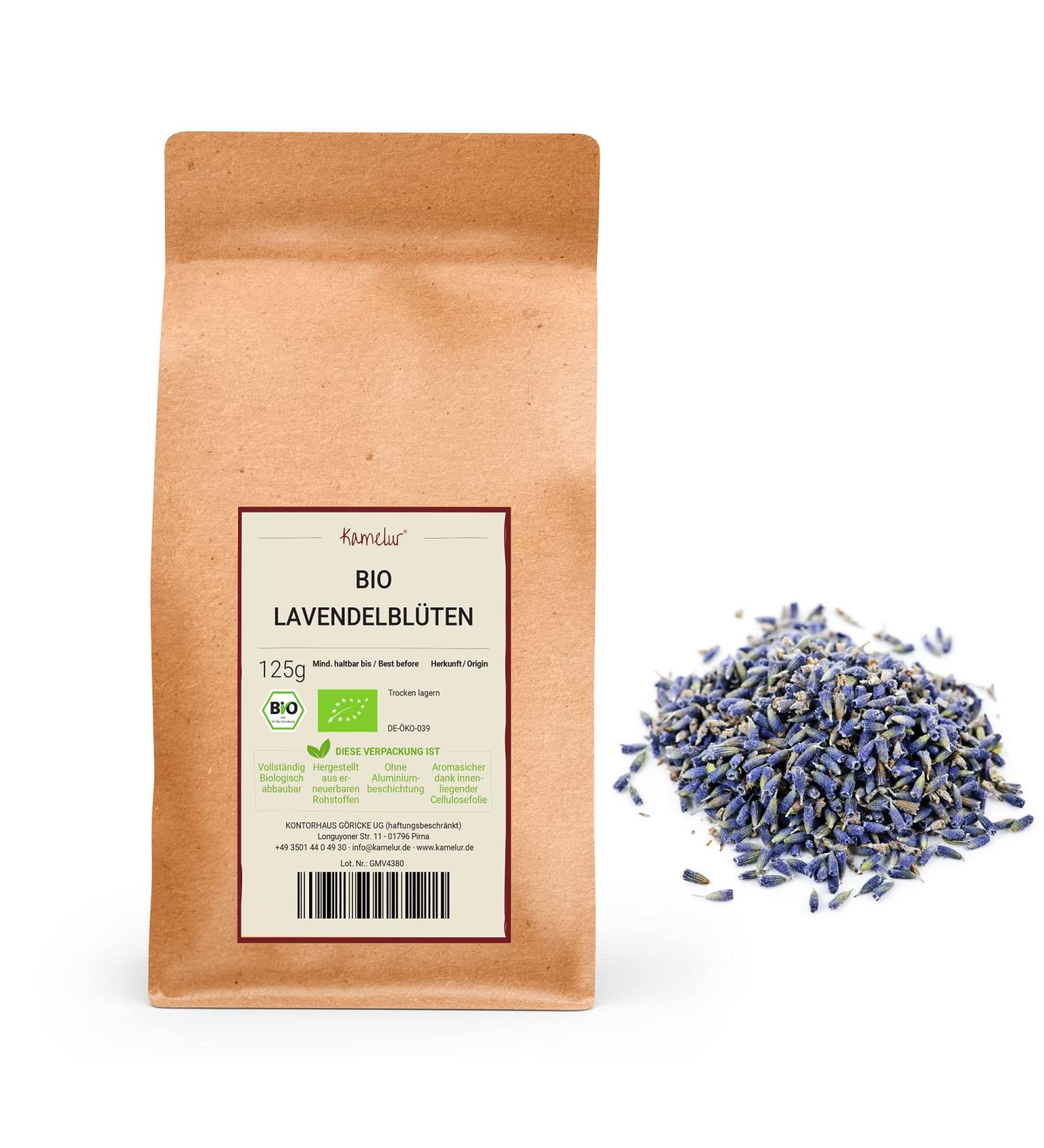  Kamelur 125 g of whole dried organic lavender flowers for an aromatic tea with organic lavender - dried organic lavender and no additives - dried organic lavender in biodegradable packaging - Buy Online on GoSupps.com