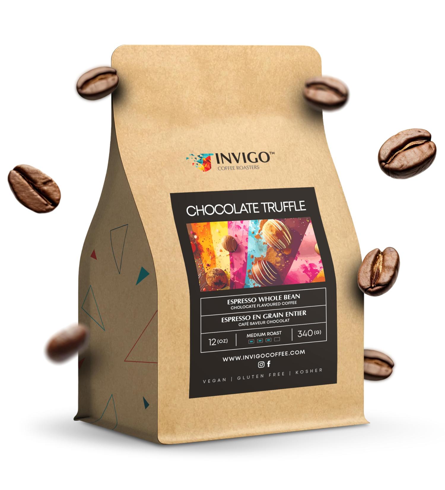 Invigo Espresso Coffee Beans 340g - Aroma-Rich Whole Coffee Bean Small Batch Local Premium Roasting Vegan & Gluten-Free Birthday or Christmas Gift for Coffee Lovers Whole Bean Chocolate Truffle - Buy Online on GoSupps.com