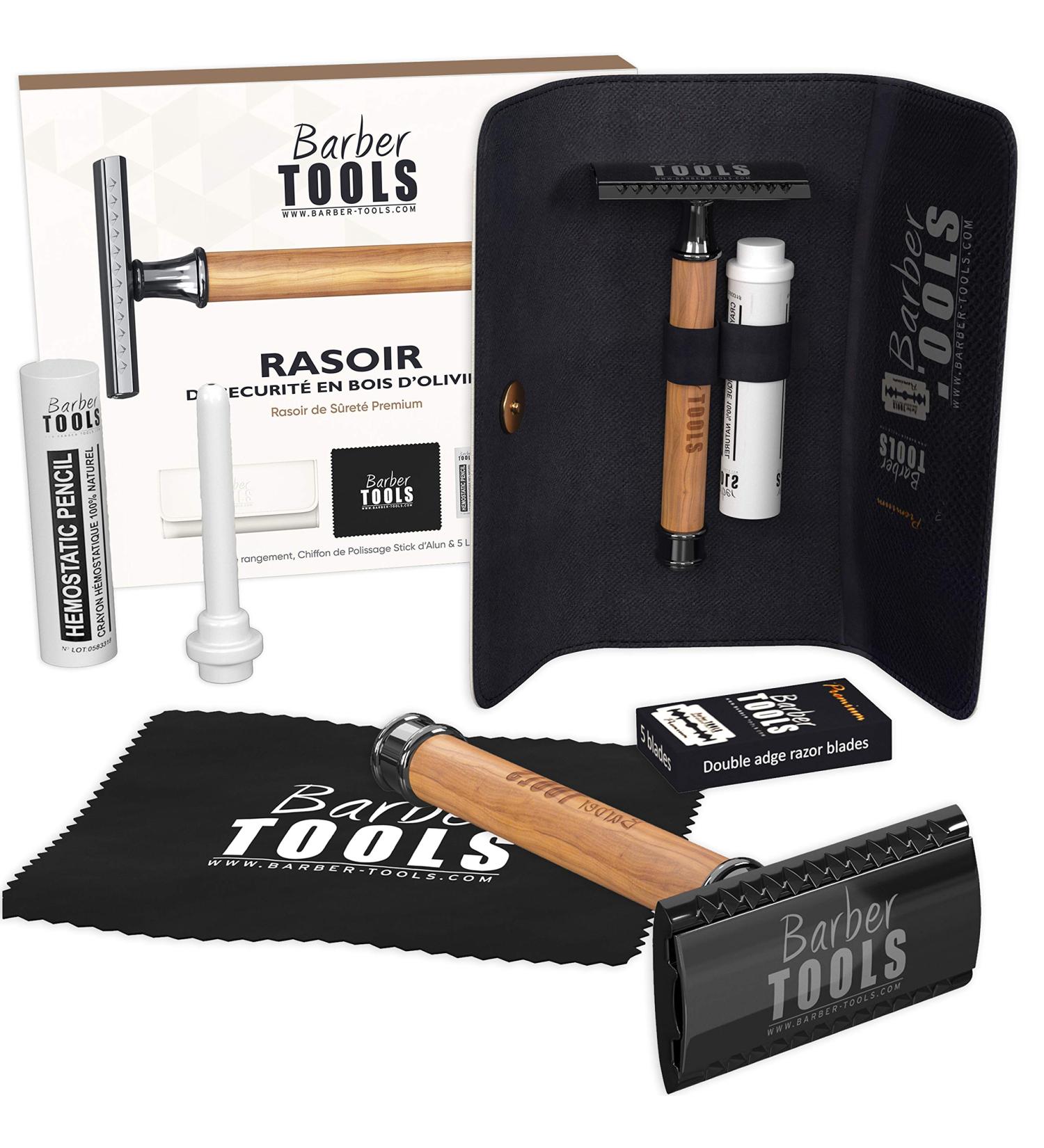 Buy Safety Razor Set - Shaver 5 Double Edge Blades Polishing Cloth & Storage Bag | Premium Barber Tools for Men | Fast International Shipping - Buy Online on GoSupps.com