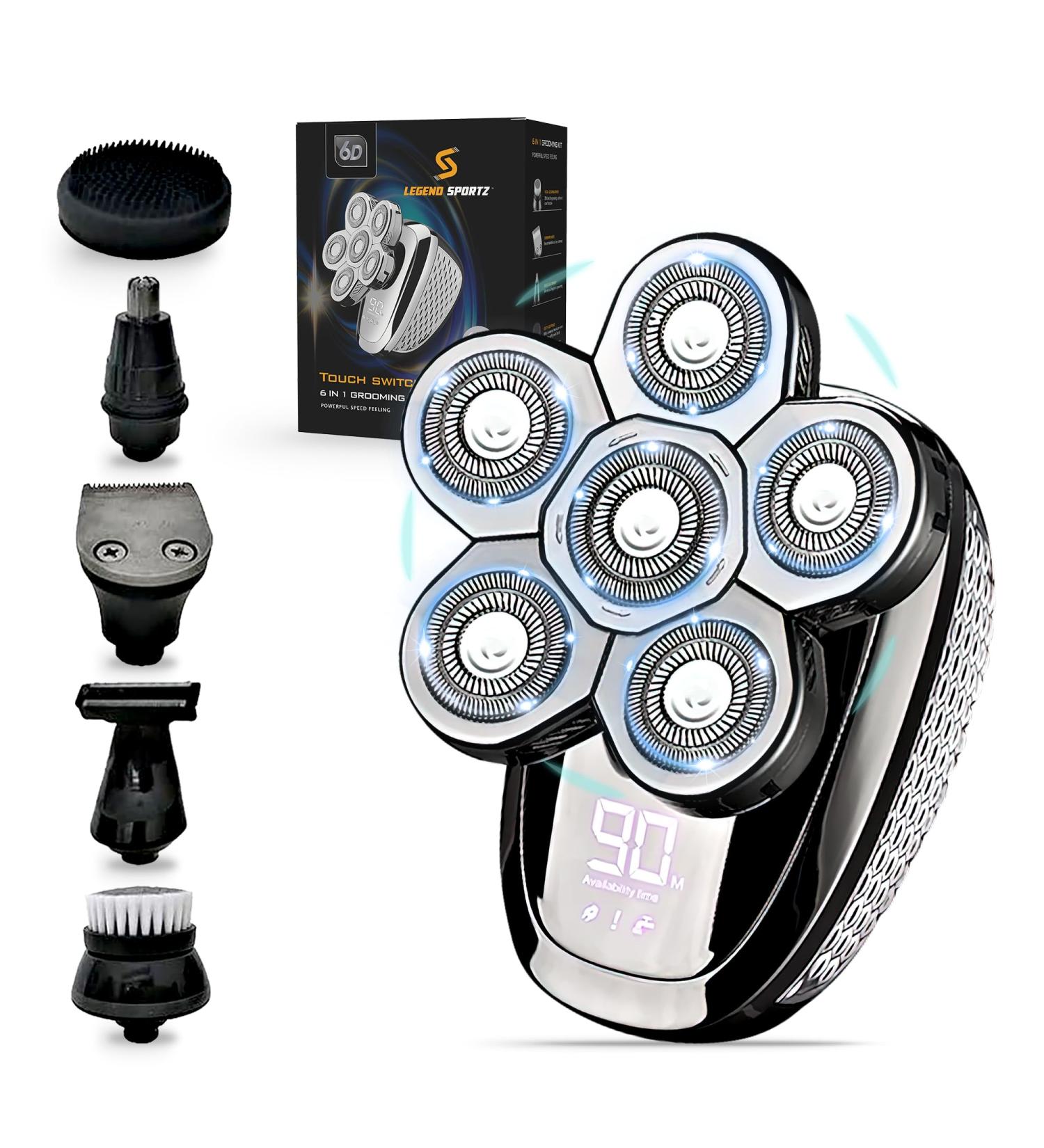 6-in-1 Cordless Comfort Head Shaver for Bald Men - Waterproof Electric Razor with Clippers Trimmers and Massager - Perfect Gifts for Men - Buy Online on GoSupps.com
