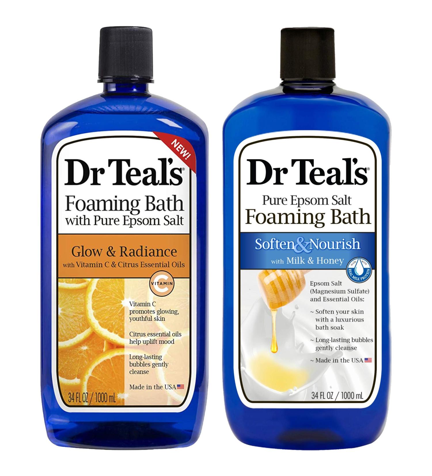 Dr Teal's Foaming Bath Variety Gift Set - 2 Pack 34oz - Soften, Nourish, Glow & Radiance - Milk & Honey, Vitamin C & Citrus - Epsom Salt, Essential Oils - Relieve Aches, Stress - Buy Online on GoSupps.com