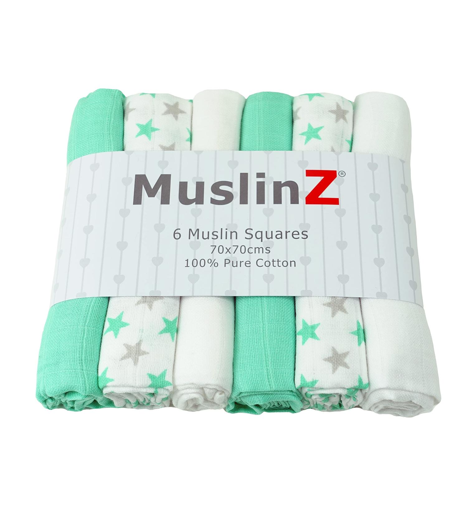 MuslinZ 6pk Baby Muslin Squares | Soft & Absorbent Burp Cloth | 100% Cotton 70x70cm | Newborn Essential | Mint - Buy Online on GoSupps.com