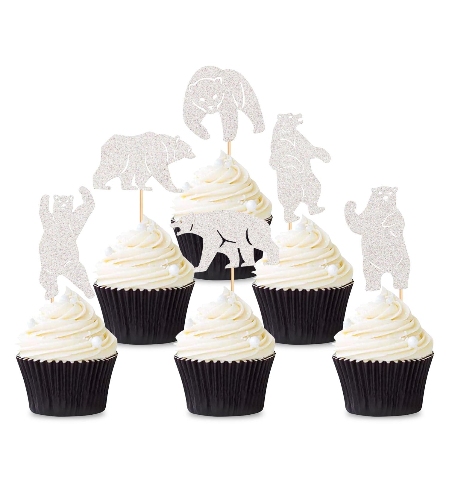 Cyodoos 24Pcs Polar Bear Cupcake Toppers for Birthday Wedding Party Baby Shower Sea Bear Cupcake Picks Winter Party Themed Party Decoration Supplies white White 2 - Buy Online on GoSupps.com