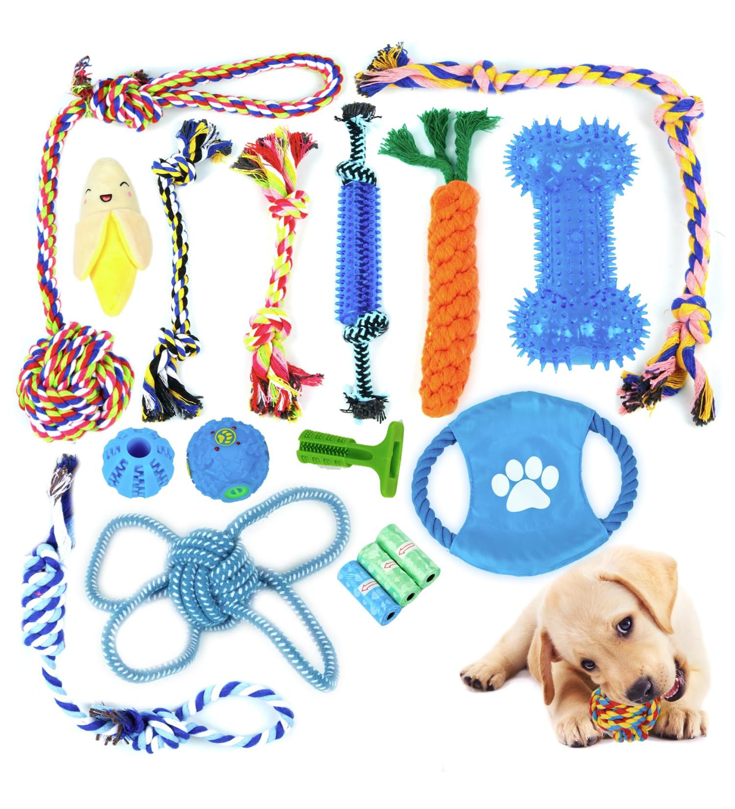 ZENO Dog Toys | Rope Chew Toys for Dogs | Strong Rope Ball & Tug for Teething & Training | Puppy Teething Toys | 100% Natural Cotton | Great for Small Medium & Large Puppies & Adults (18 Pack) - Buy Online on GoSupps.com