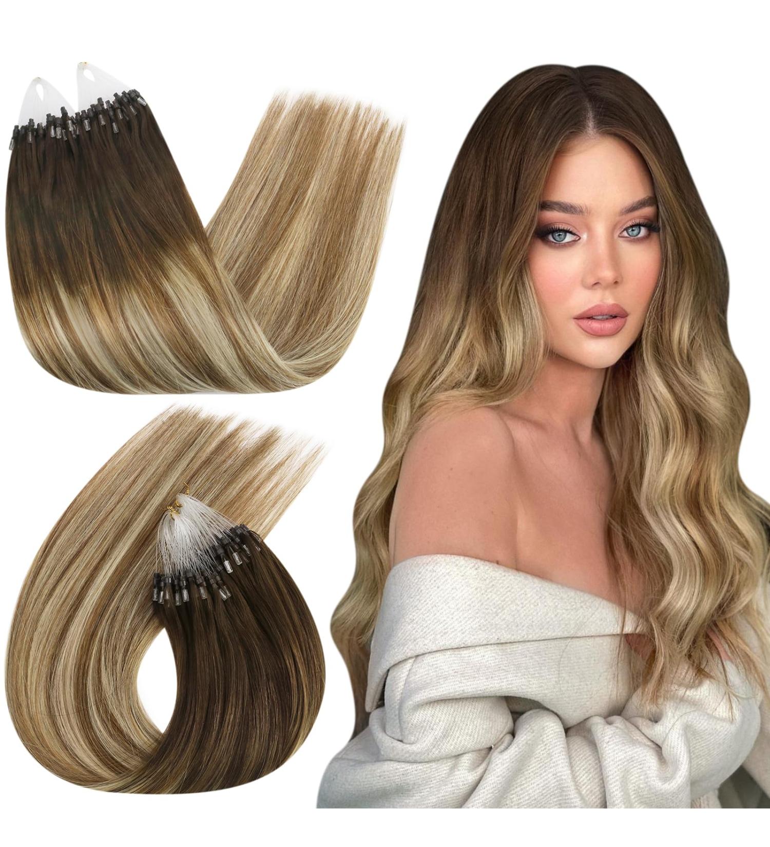 Ugeat Ombre Microring Extensions | Real Hair Brown Blonde Balayage | 55cm Micro Loop Extensions | Invisible 50g 1. Microring #4/6/613 - Buy Online on GoSupps.com