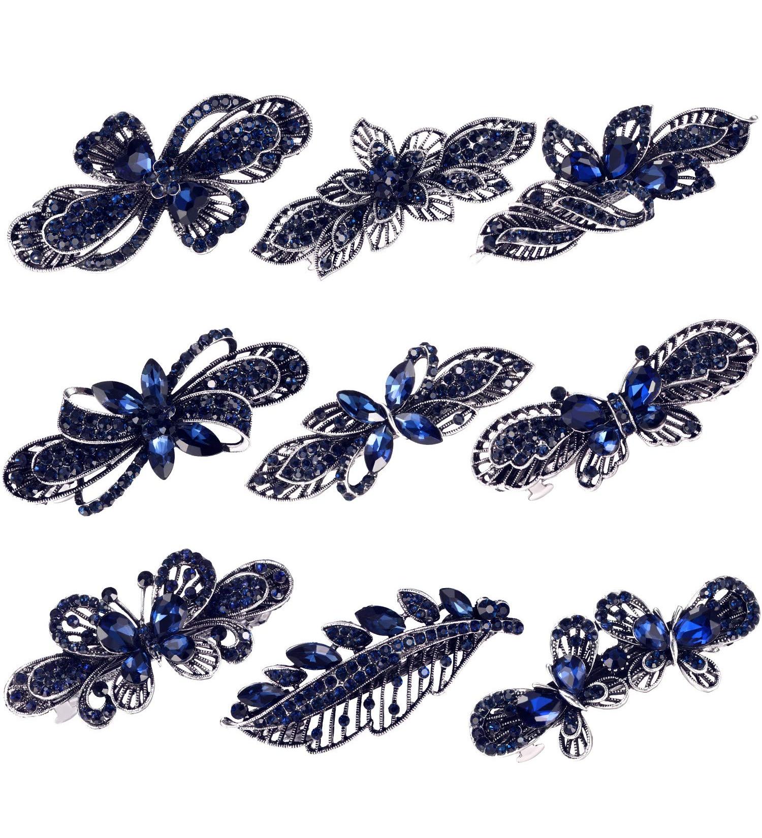 9-Piece Crystal Rhinestones Hair Barrettes Set - Vintage Metal Hair Clips for Women & Girls | Bridal Wedding Accessories (Style Set 1) - Buy Online on GoSupps.com