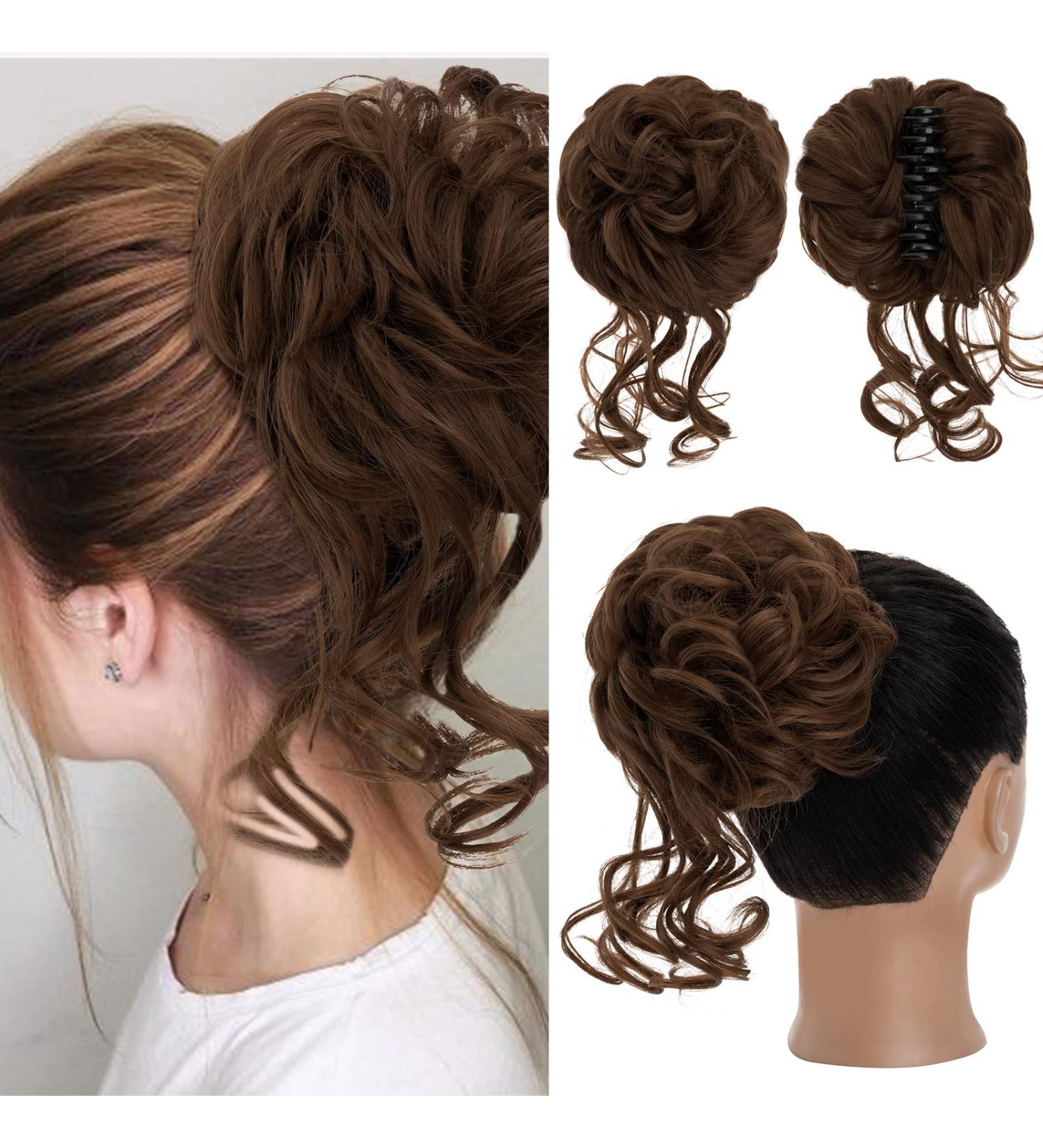 S-Noilite Messy Bun Hair Piece Claw Clip Updo Chignon Curly Wavy Scrunchies Synthetic Ponytail - Light Brown 12 - Buy Online on GoSupps.com