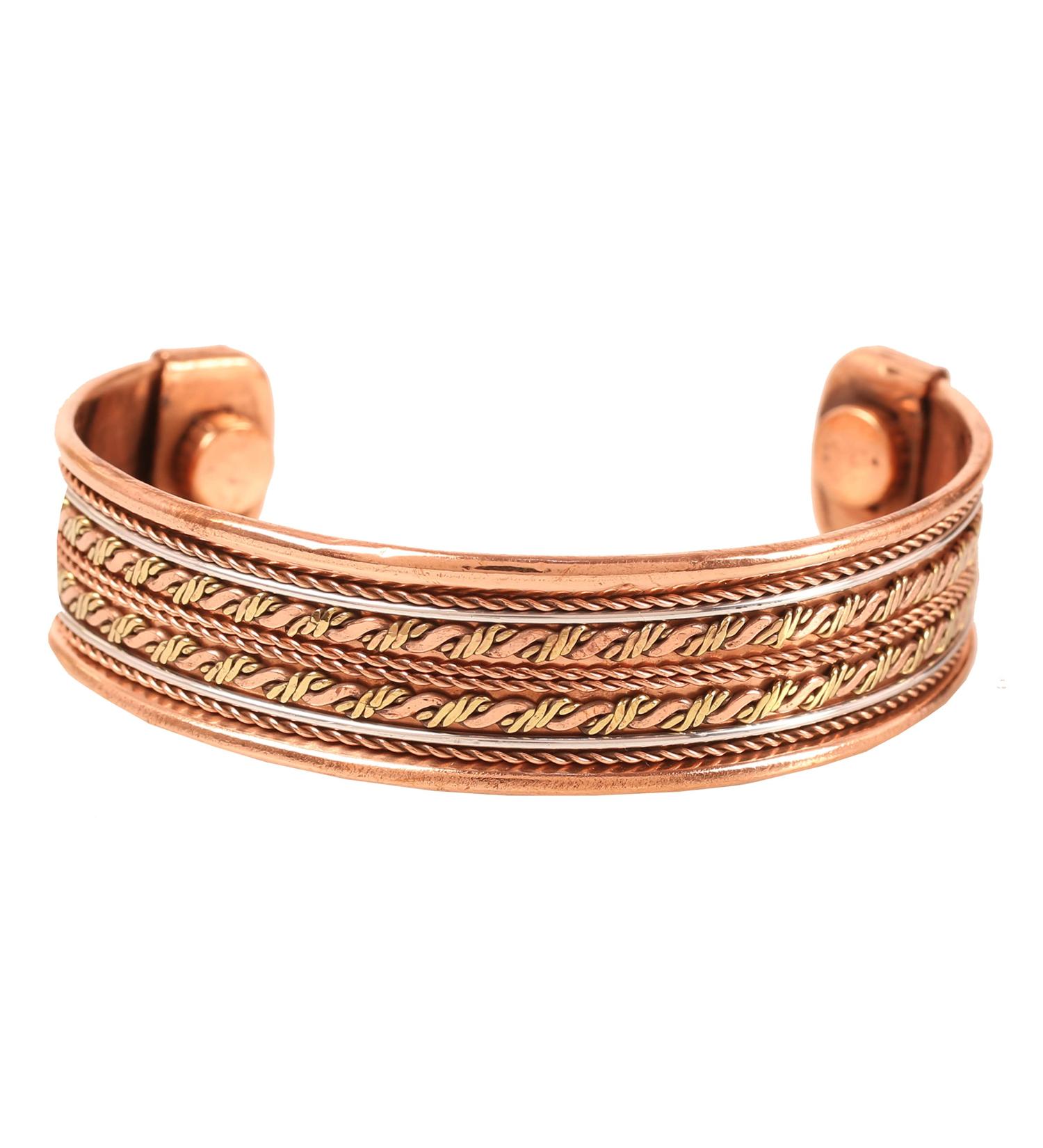 Touchstone Copper Magnetic Bracelet - Hand-Forged Tibetan Minimalist Elegance in Three Tones - Buy Online on GoSupps.com