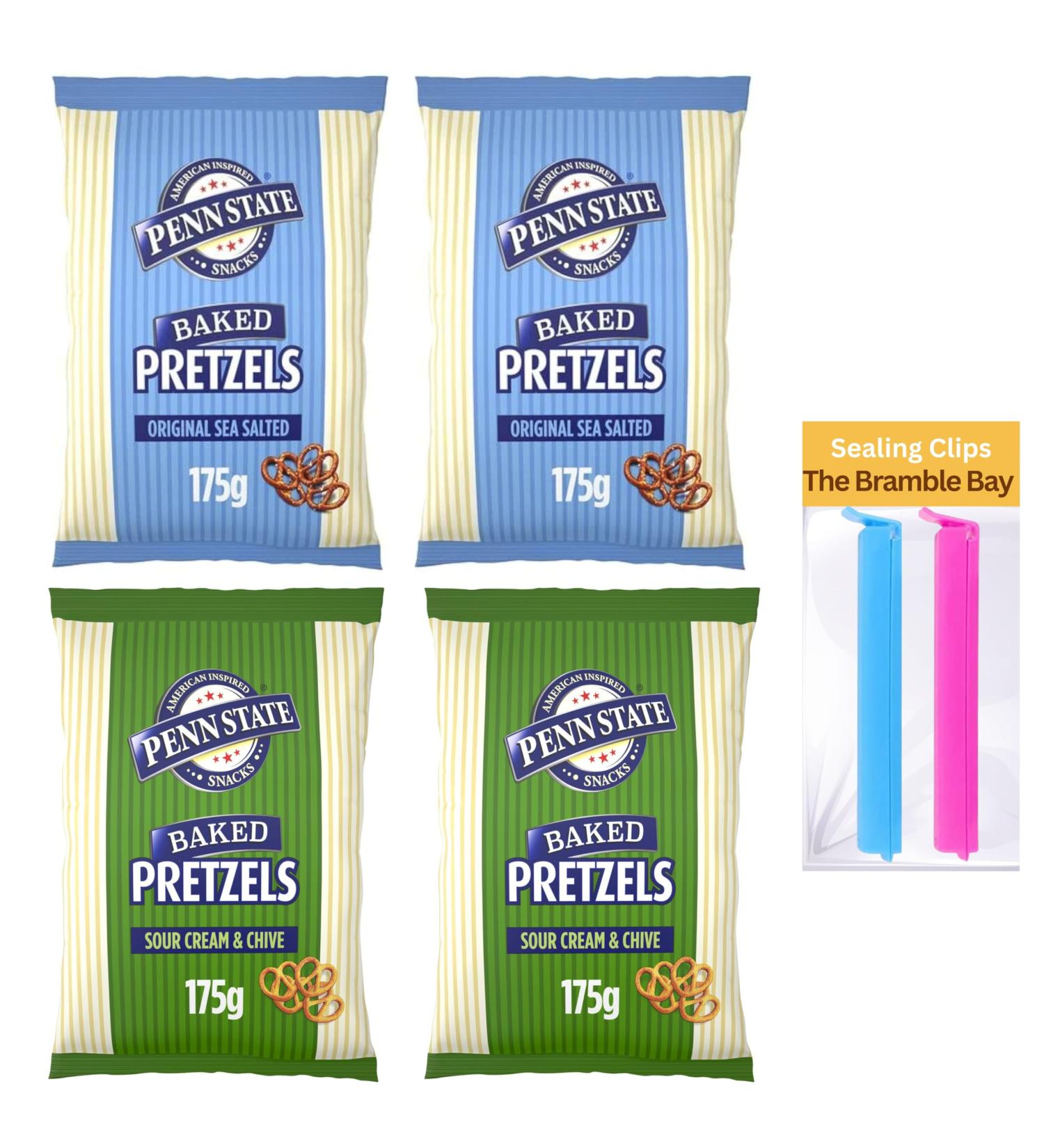 Pretzels bundle contains Penn State Pretzels Original Sea Salted 175g x2 Sour Cream & Chive 175g x2 Sealing Clips x2 - Buy Online on GoSupps.com