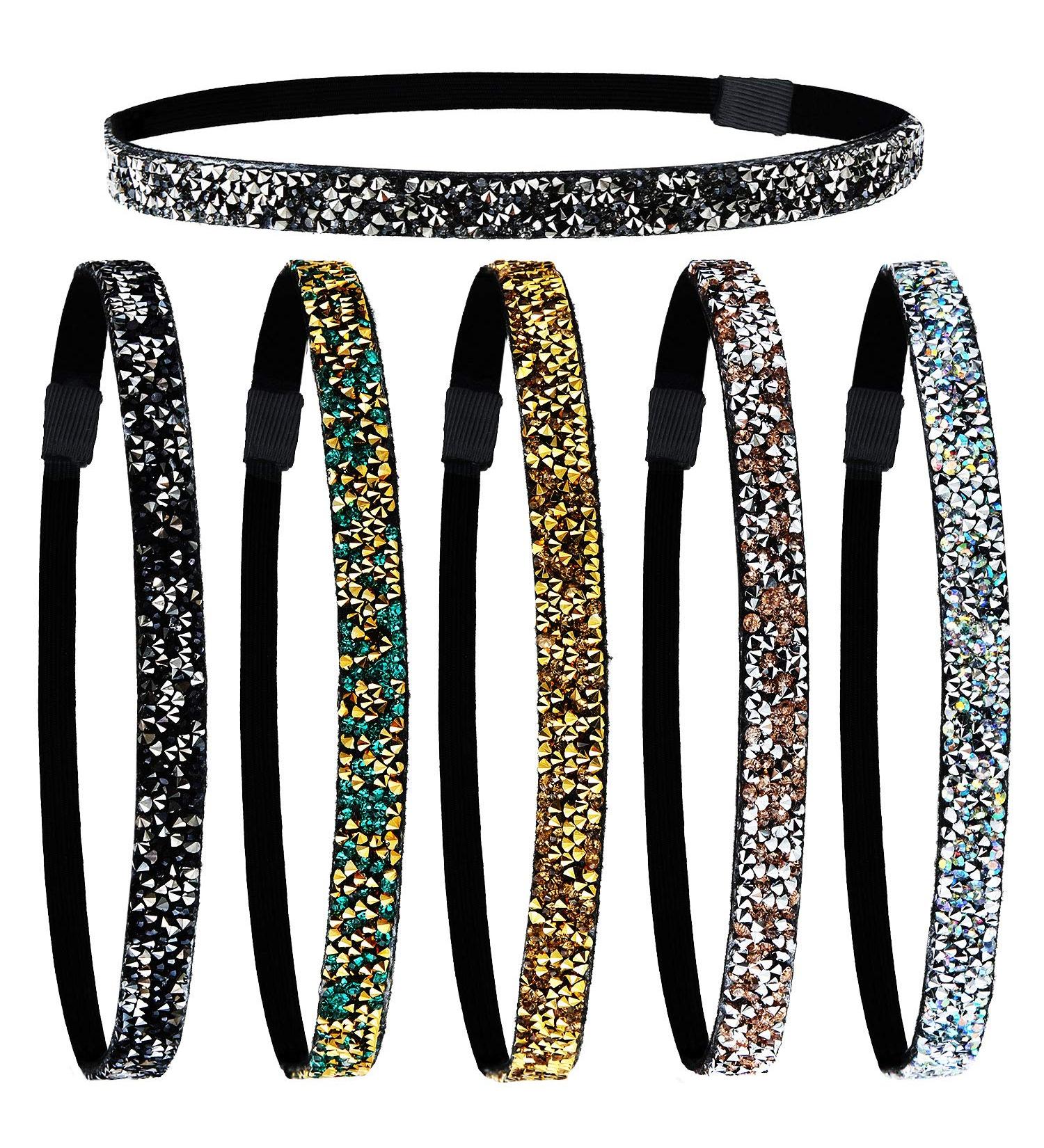 6-Pack Glitter Non-slip Rhinestone Fabric Headbands for Women - Ideal for Sports and Yoga - Buy Online on GoSupps.com