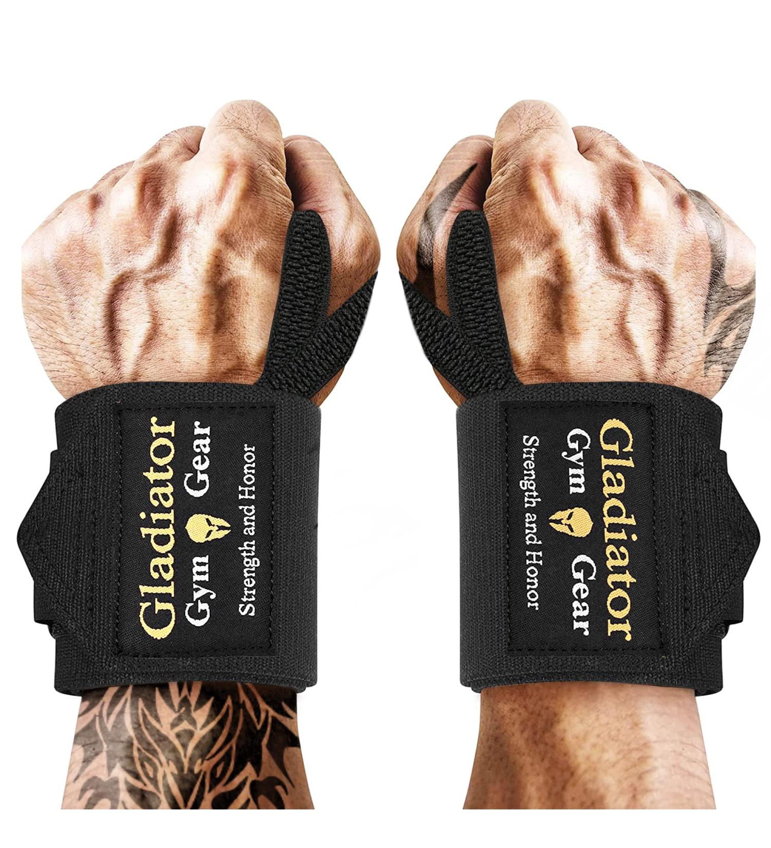 Gladiator 18-inch Weight Lifting Wrist Wraps with Thumb Loop - Athlete Approved Wrist Support for Men & Women - Ideal for Gym, Weightlifting, Crossfit, Powerlifting Training - Black - Buy Online on GoSupps.com