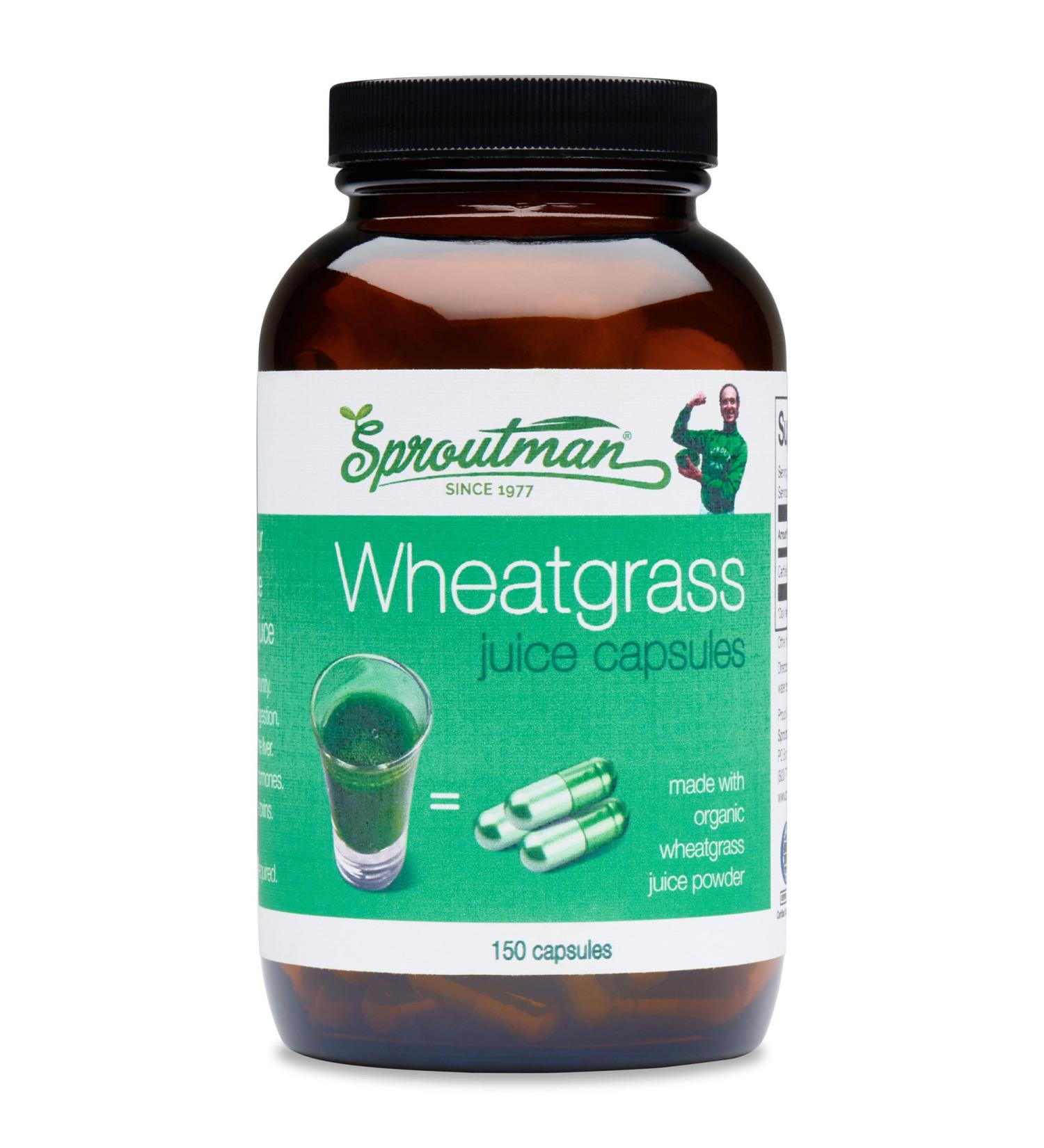 Organic Wheatgrass Juice Powder Capsules by Sproutman - 100% Pure Wheatgrass- Boosts Metabolism  Aids Digestion - High in Vitamins  Antioxidants  Chlorophyll  Enzymes  Minerals & Energy (150 Pills) - Buy Online on GoSupps.com
