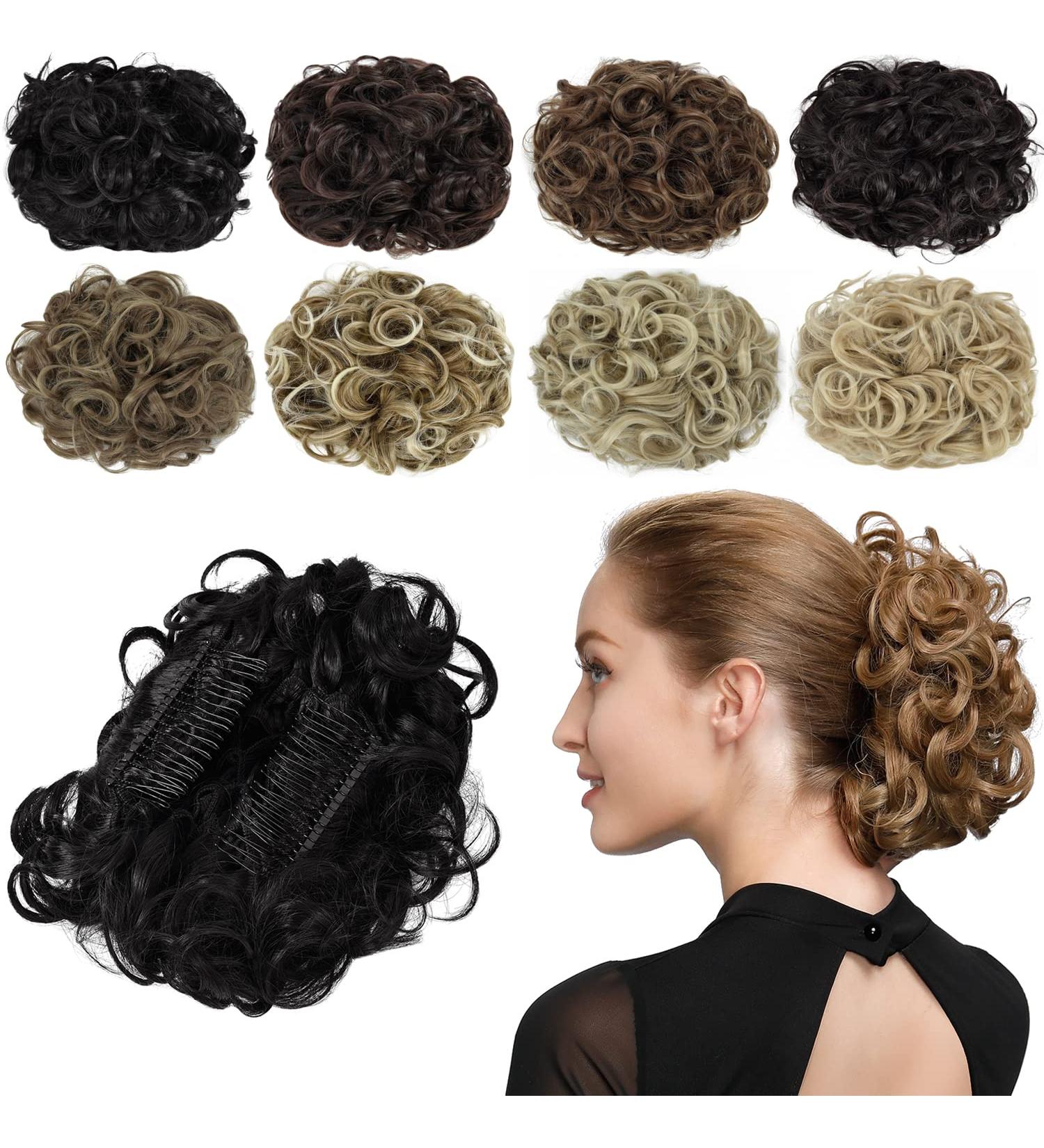 Yamel Curly Bun Scrunchie Hairpiece in Black | Synthetic Updo Combs Chignon Extension for Women - Buy Online on GoSupps.com