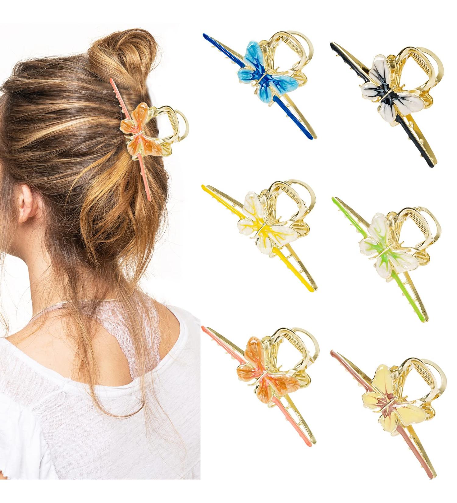Whaline 6Pcs Large Butterfly Hair Claw Clips - Colorful Non-Slip Hair Claws for Women Girls - Strong Spring Hair Clips for Long Thick Thin Curly Hair - Buy Online on GoSupps.com