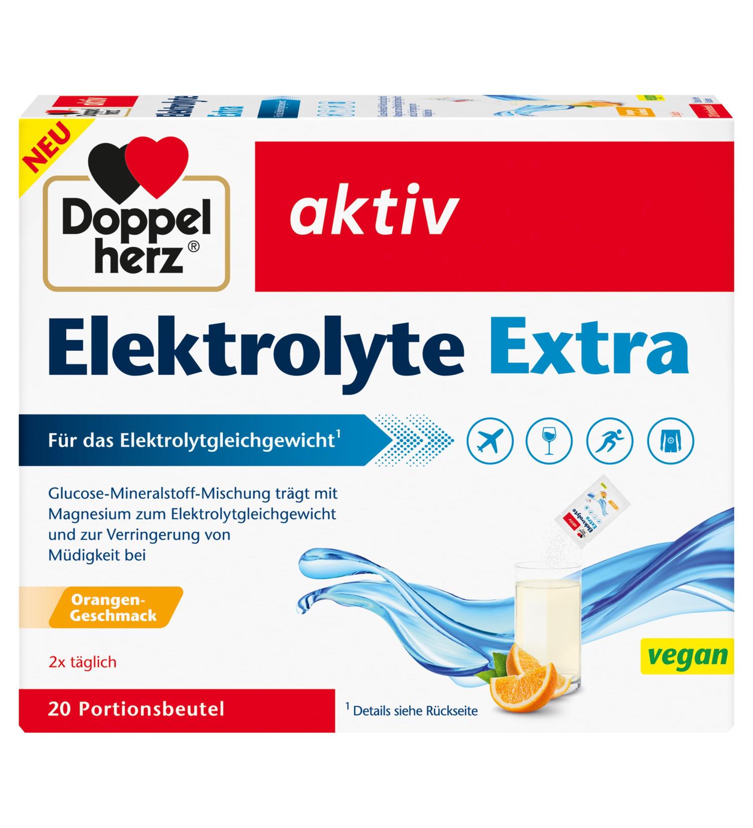 Double Heart Electrolyte Extra with Magnesium - Vegan - 20 Portion Bags for Electrolyte Balance & Fatigue Relief - International Shipping Available - Buy Online on GoSupps.com