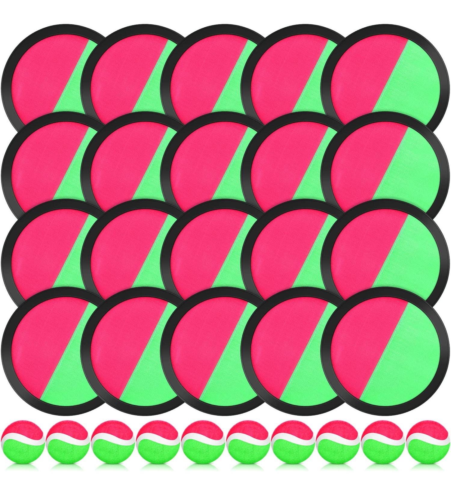 Toss and Catch Game Set - 20 Paddles, 10 Balls - Outdoor Beach Game for Kids and Adults - Pink Green Black - Buy Online on GoSupps.com