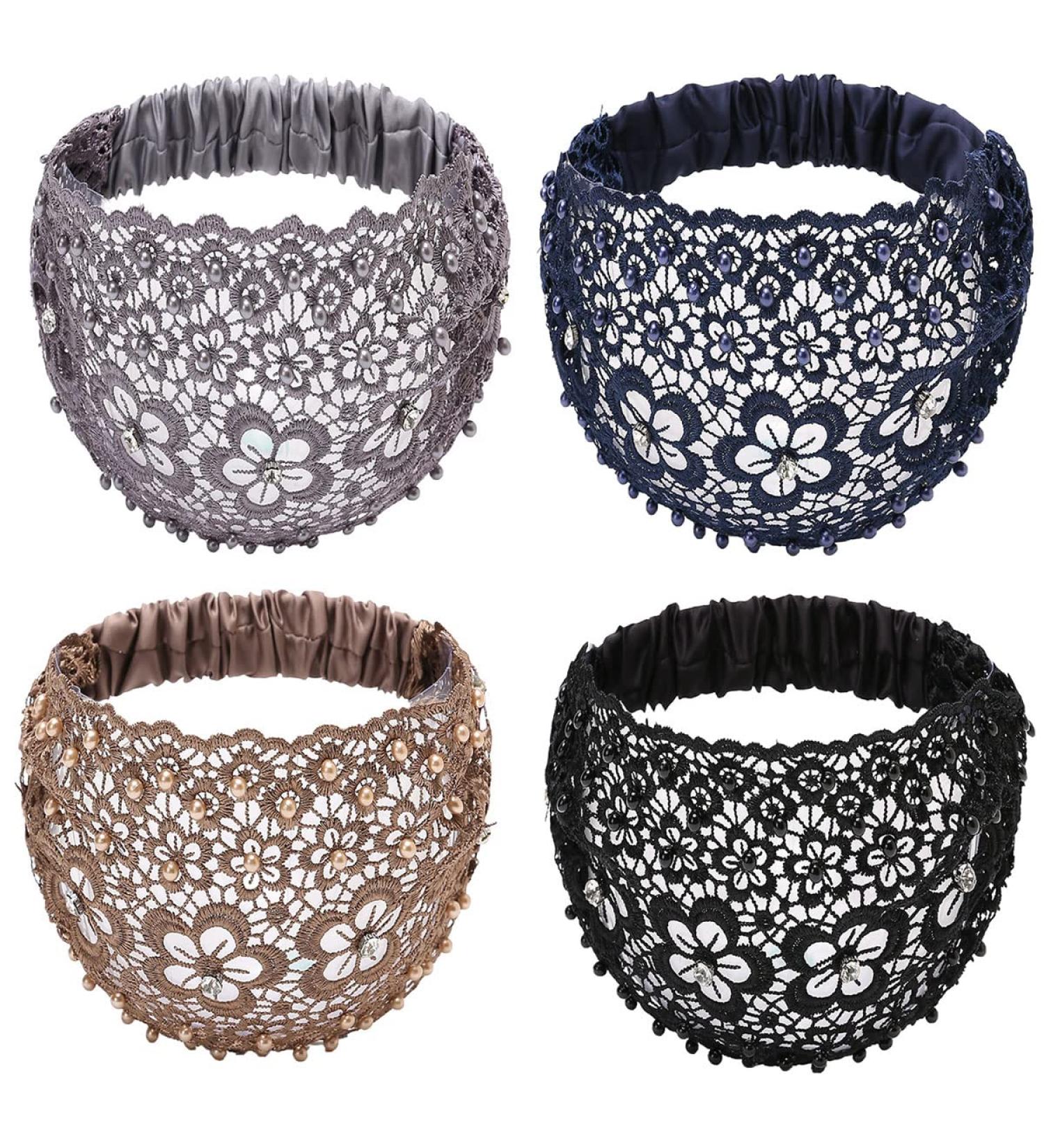 FZBNSRKO 4-Piece Wide Floral Pearl Lace Headband Set for Women - Fashion Hair Accessories in Random Colors - Buy Online on GoSupps.com